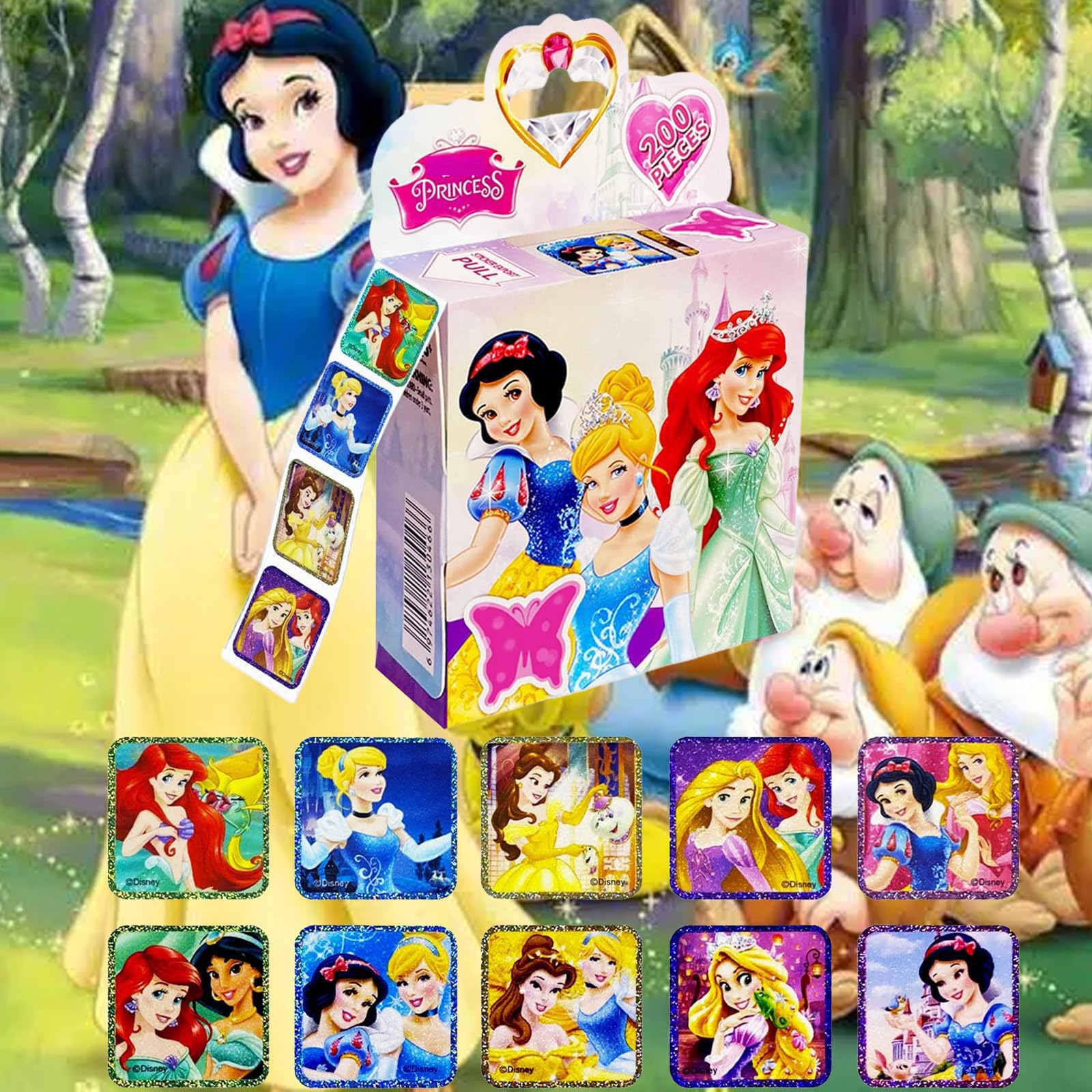 2 Pack Princess Stickers, Kids Stickerin 20 Designs, 400 Pcs Self Adhesive Label Roll Stickers Laptop, Water Bottle, Phone, Cute Animal Stickers