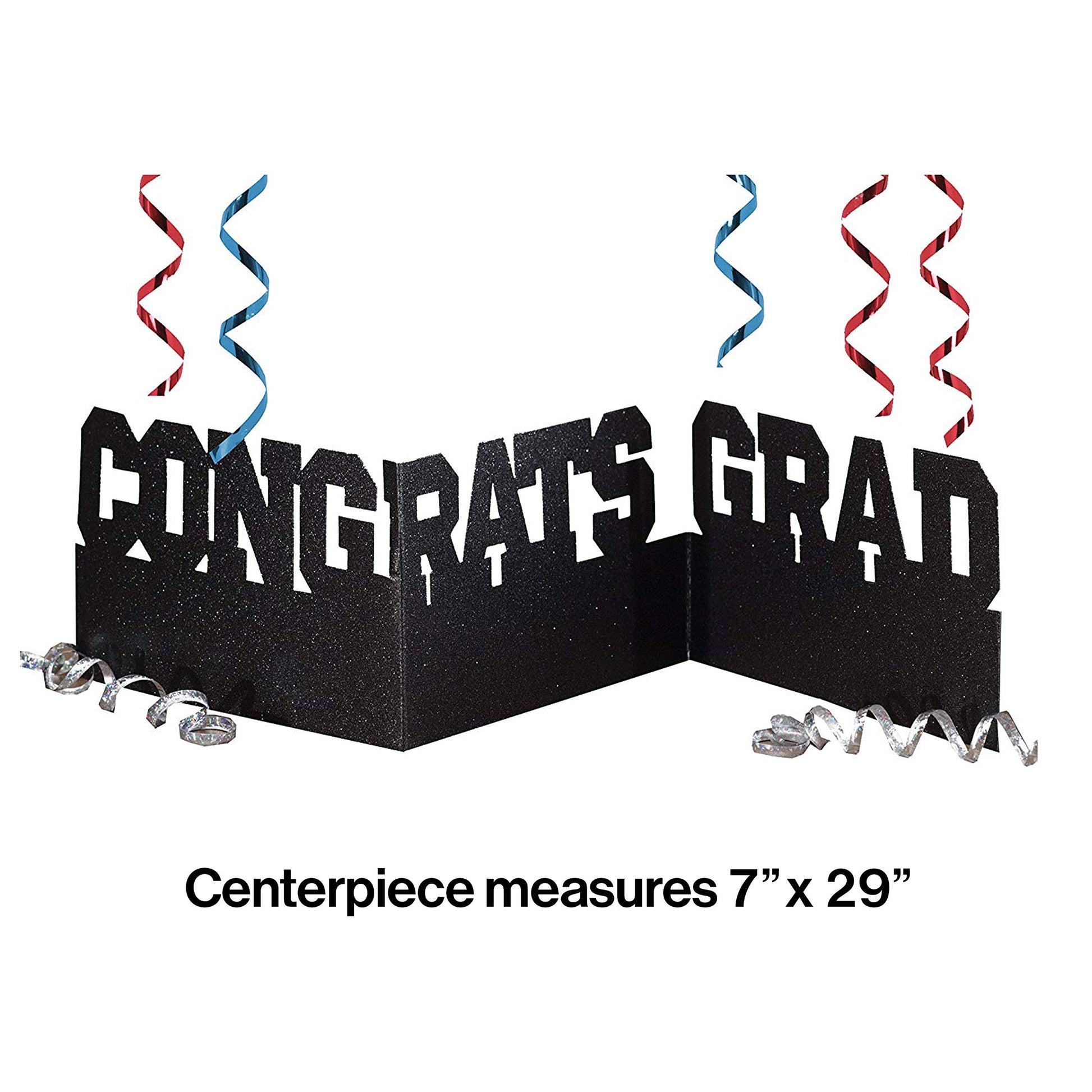 Creative Converting Congrats Grad Accordion Glitter Centerpiece, black (031094)