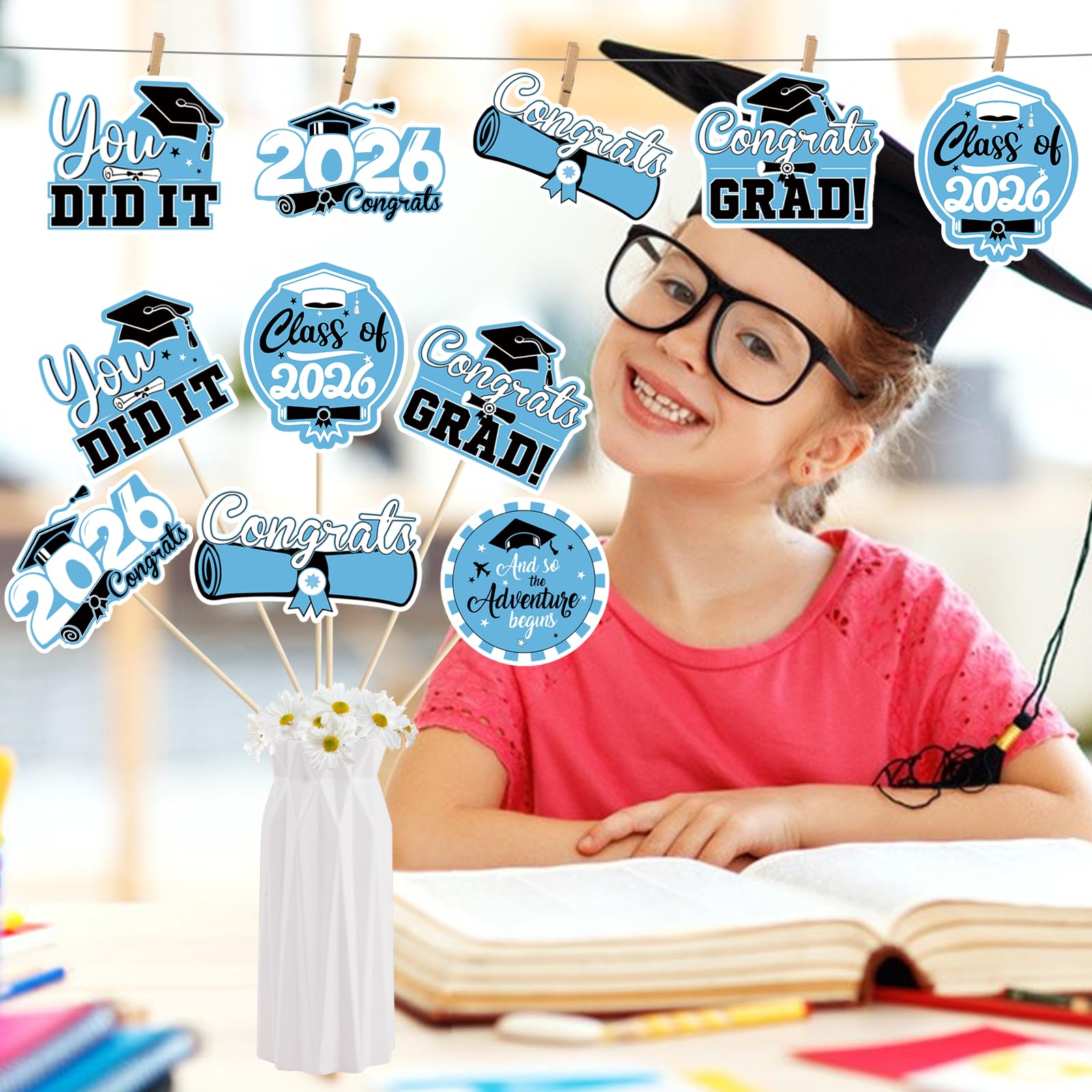 24Pcs Light Blue Graduation Centerpieces for Tables 2026 Graduation Decorations Class of 2026 Graduation Table Tecorations Graduation Party