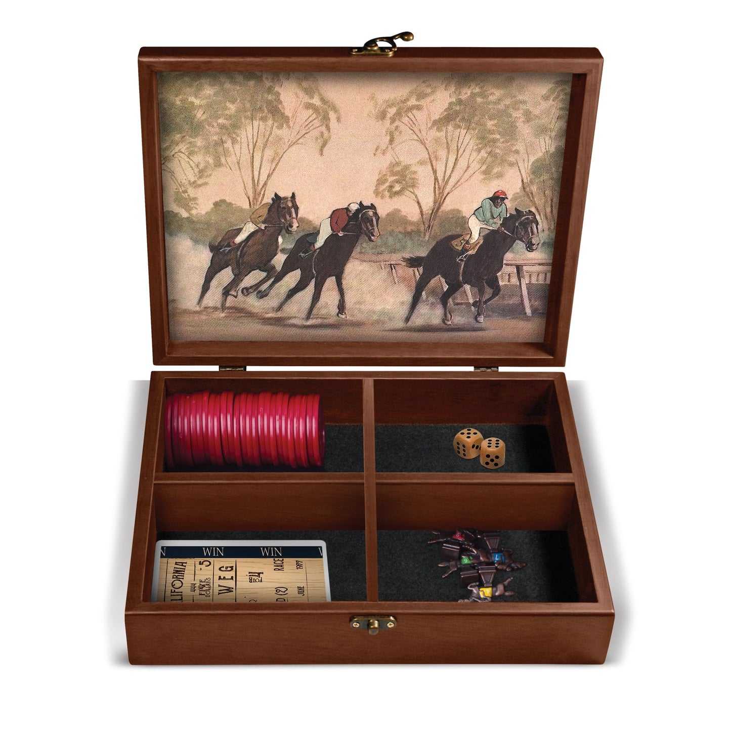 WE Games Derby Horse Race Board Game Set with Metal Game Pieces and Wooden Keepsake Storage Box, Family Game Night, Board Games for Adults and Family