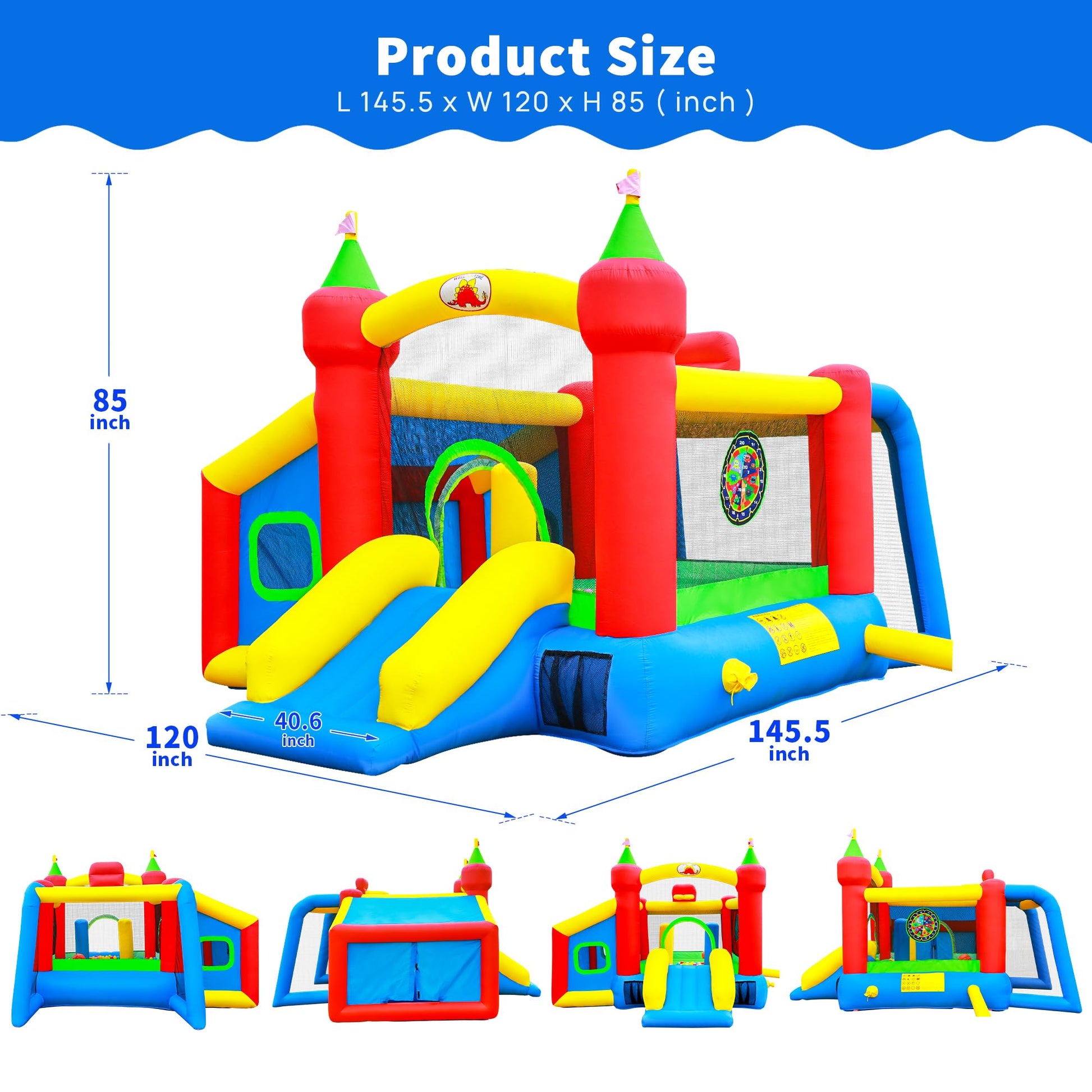 WELLFUNTIME Inflatable Bounce House,Jumping Castle Slide with Blower,Kids Bouncer with Ball Pit