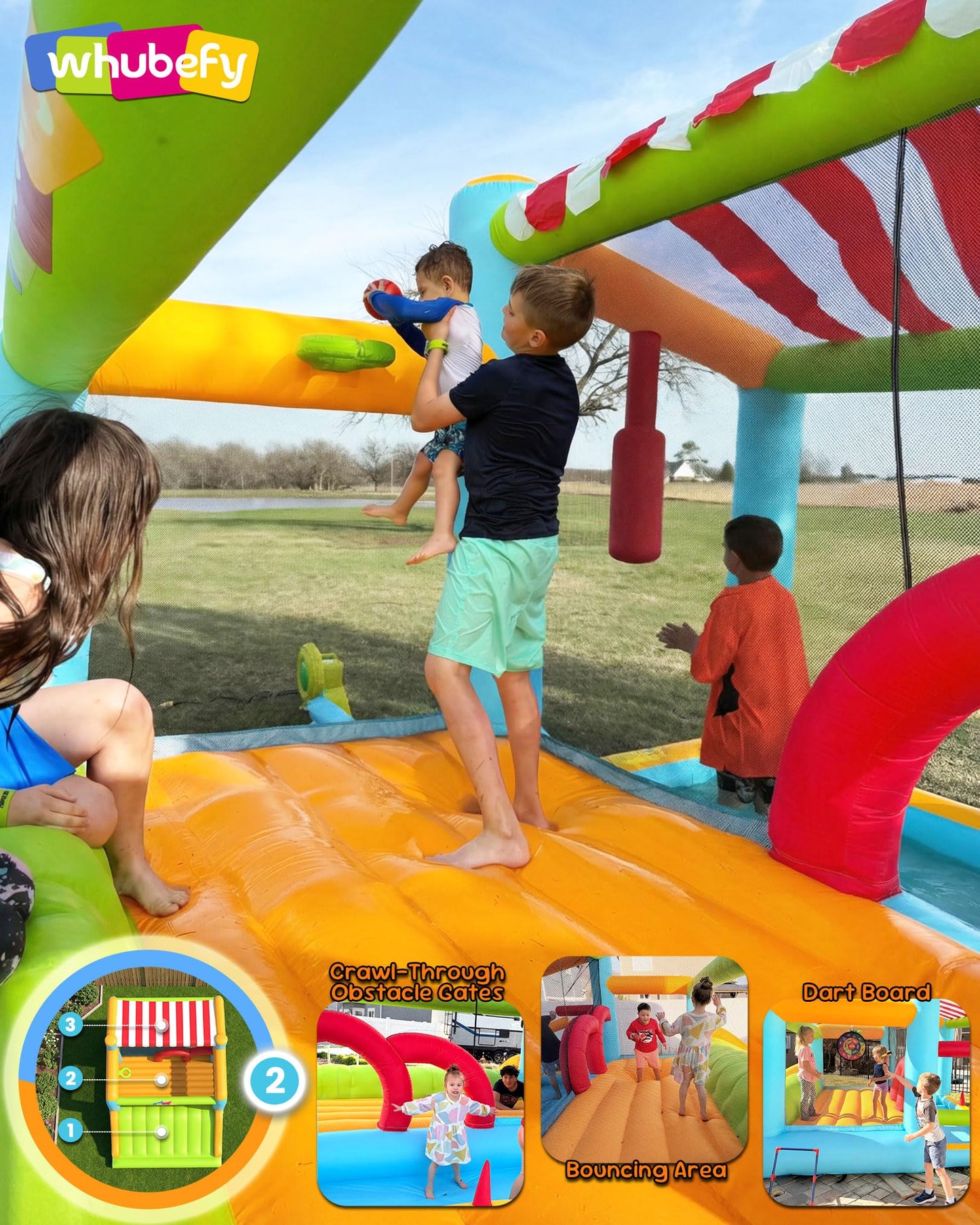 Whubefy 16 x 11.5 FT Inflatable Bounce House for Multiple Big Kids 3-12 with Elevated Giant Slide, Convertible Ball Pit/Water Pool with Shade Canopy