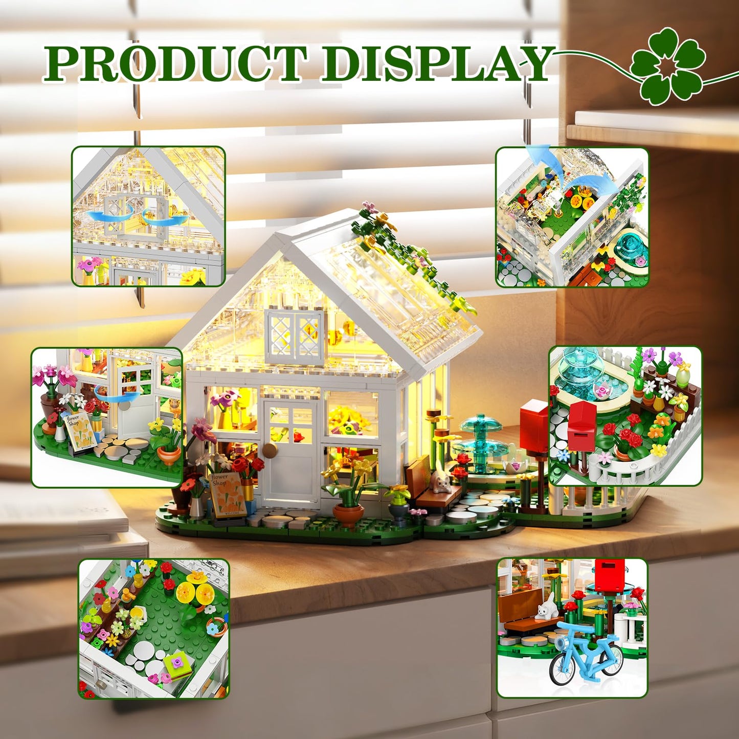 BUILDIFY Flower House Building Set with LED Light, Creative Greenhouse Building Toy Kits, Garden House City Street View Playset, Christmas Birthday