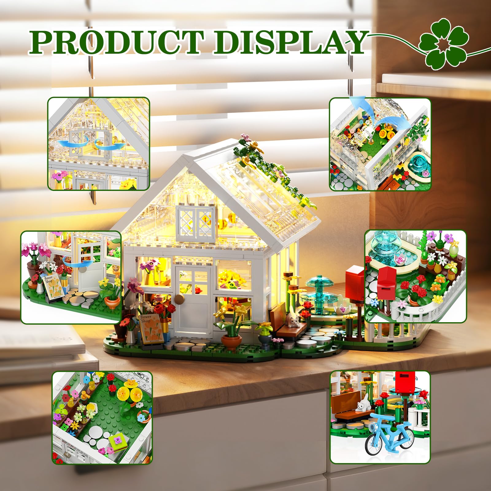 BUILDIFY Flower House Building Set with LED Light, Creative Greenhouse Building Toy Kits, Garden House City Street View Playset, Christmas Birthday