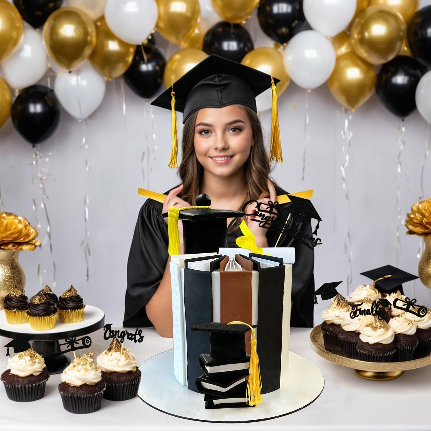 Graduation Cake Toppers - Graduations Cap Diploma Balls Congrats Grad Cake Decorations for 2026 High School College Senior Graduation Supplies