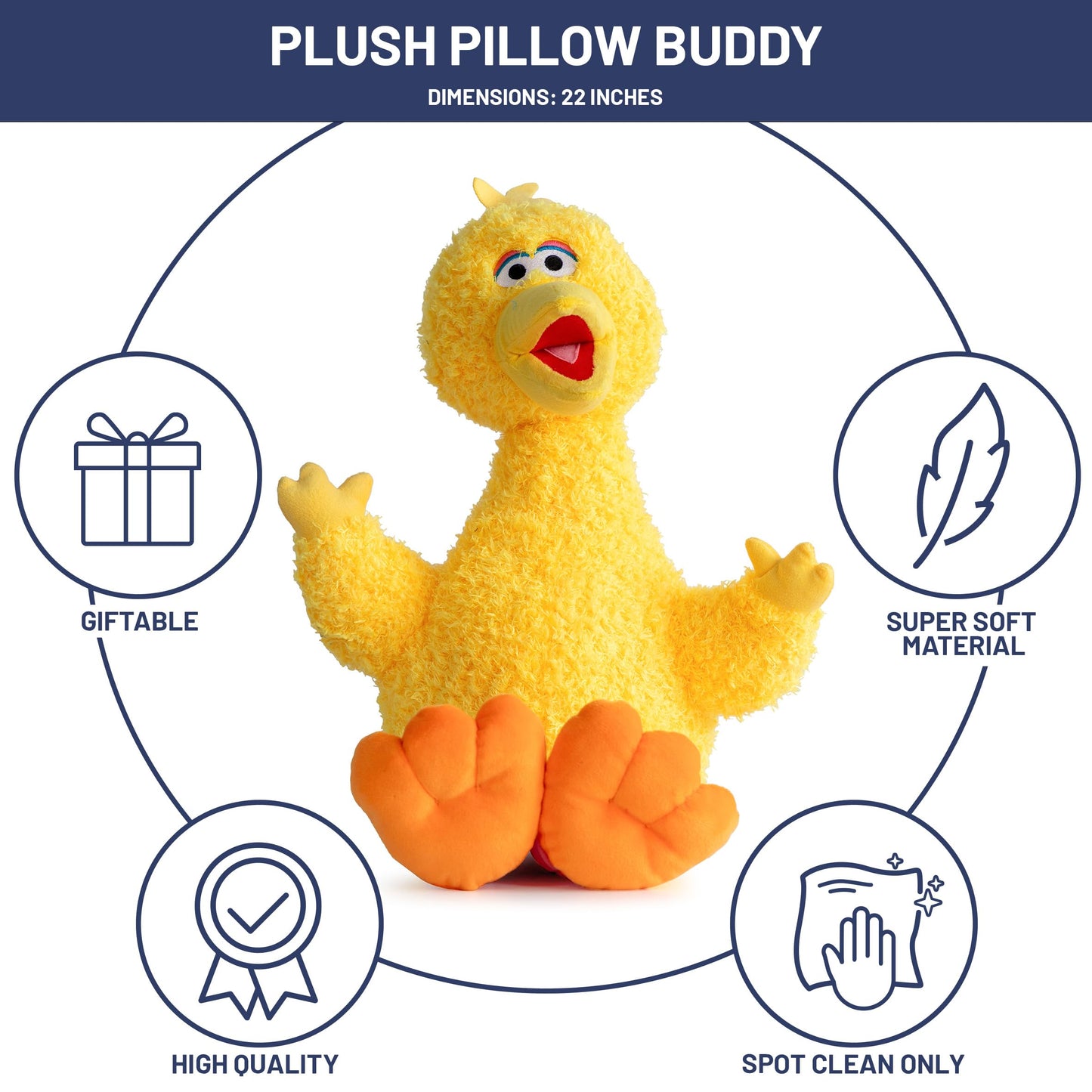 Jay Franco Sesame Street Plush Pillow Buddy - Soft Plushie Stuffed Pillow, 22 Inches, Yellow - Big Bird