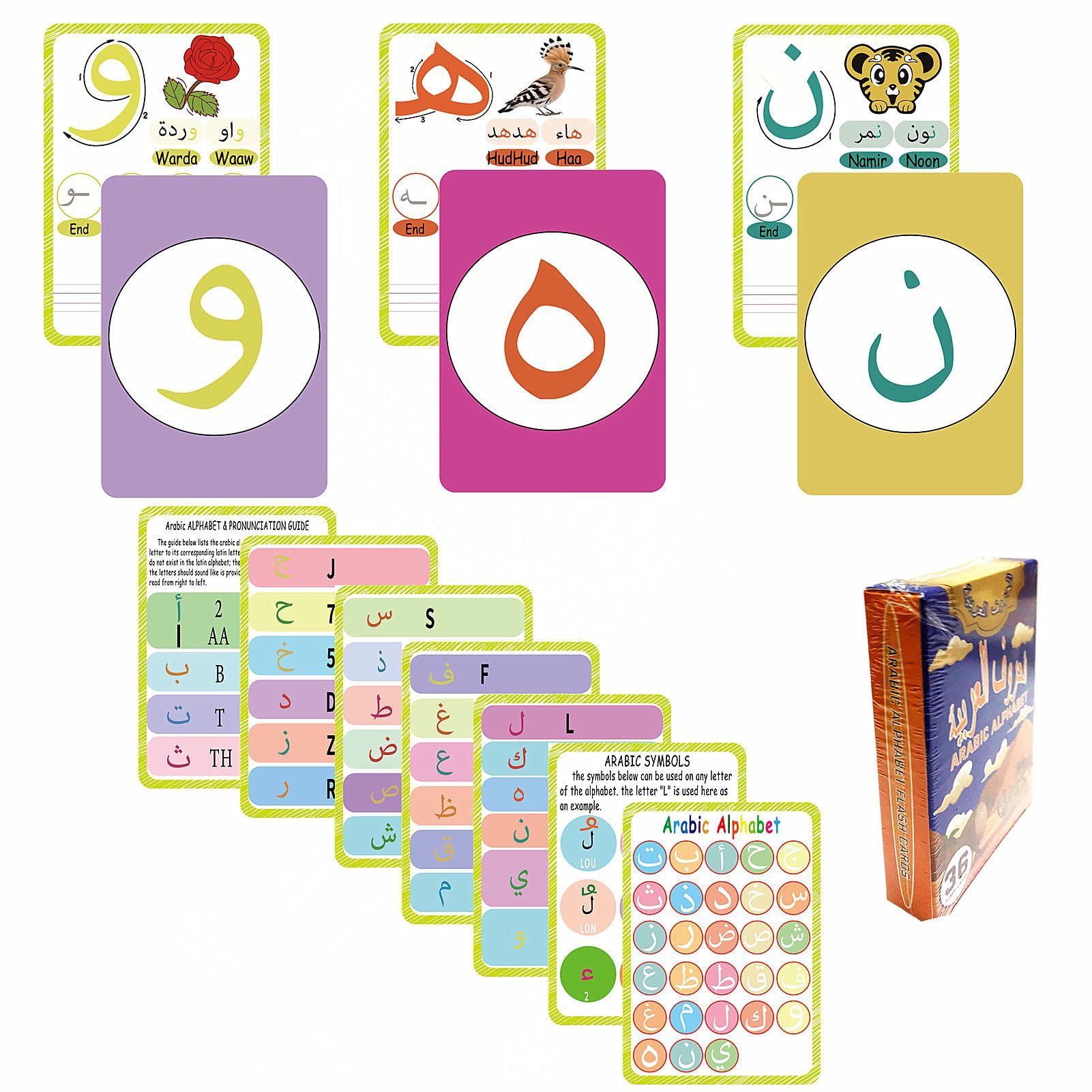 36 Arabic Flash Cards, Arabic Alphabet Learning for Beginners, Adults, Learn Arabic Alphabet Letters Writing & Pronunciation Guide for Teacher Tool