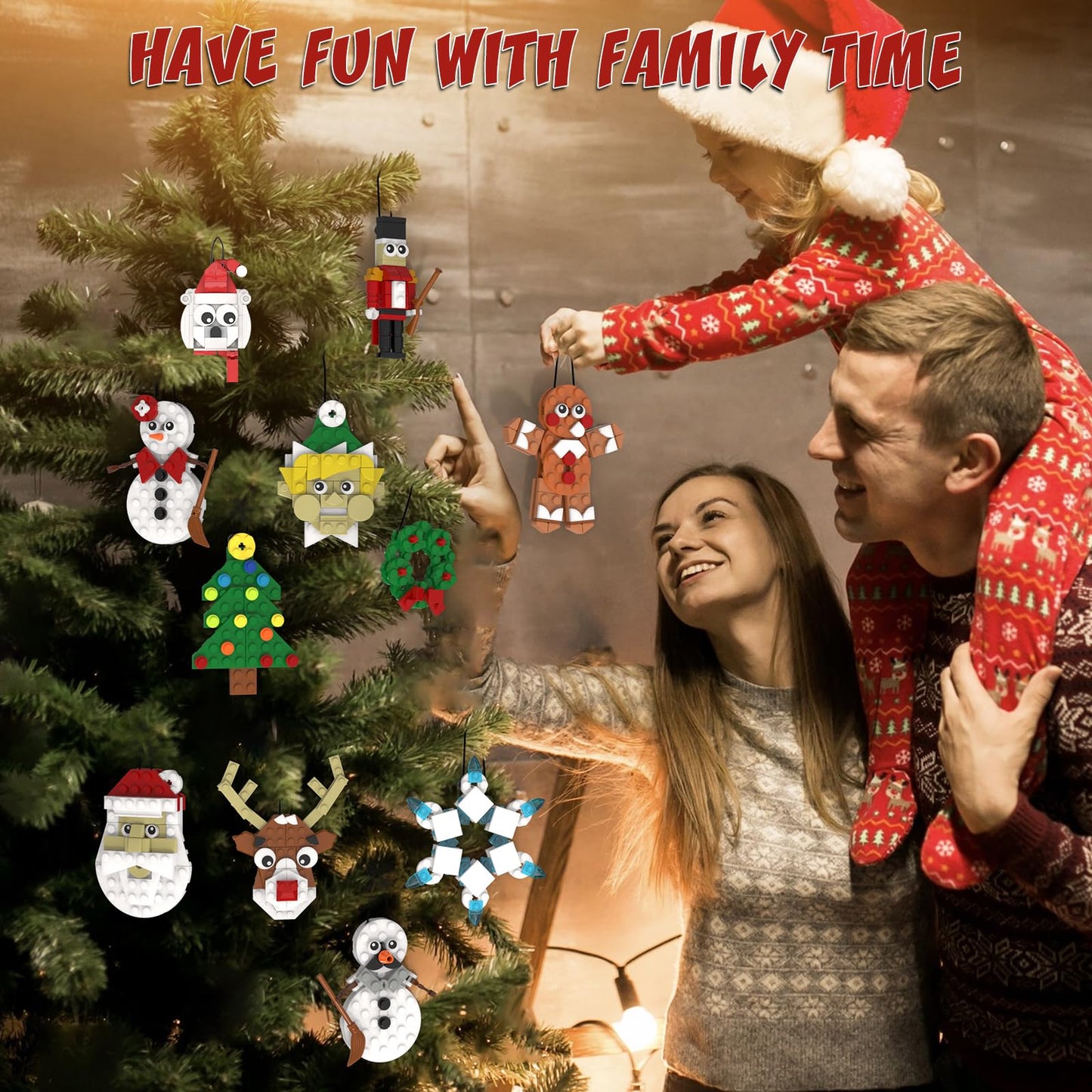 DECMIOX Christmas Ornaments Building Set, 11-in-1 Christmas Tree, Wreath, Santa, Reindeer, Gingerbread, Polar Bear, Snowflake, 2025 Xmas Holiday