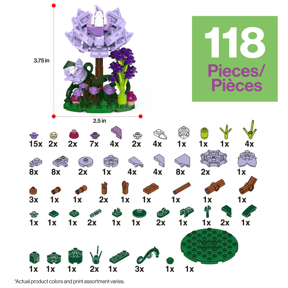 PicassoTiles 118pc Flower Garden Building Block Set STEM Educational Toy Kids Ages 3 and Up Creative DIY Floral Arrangement Construction Kit for Boys