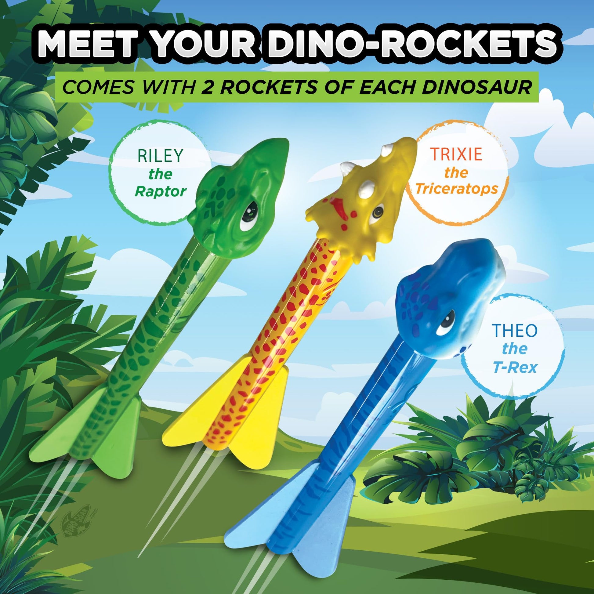 Stomp Rocket Dino-Soar Rocket Refills, 6 Rockets - Replacement Dinosaur-Themed Soft Foam Rockets for Launcher - Fun Backyard & Outdoor Kids Toys Gifts