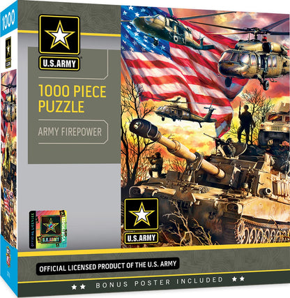 MasterPieces US Army Firepower 1000 Piece Jigsaw Puzzle - Jigsaw Puzzle with Vibrant Artwork and Durable Pieces - Fun Family Activity, Brain