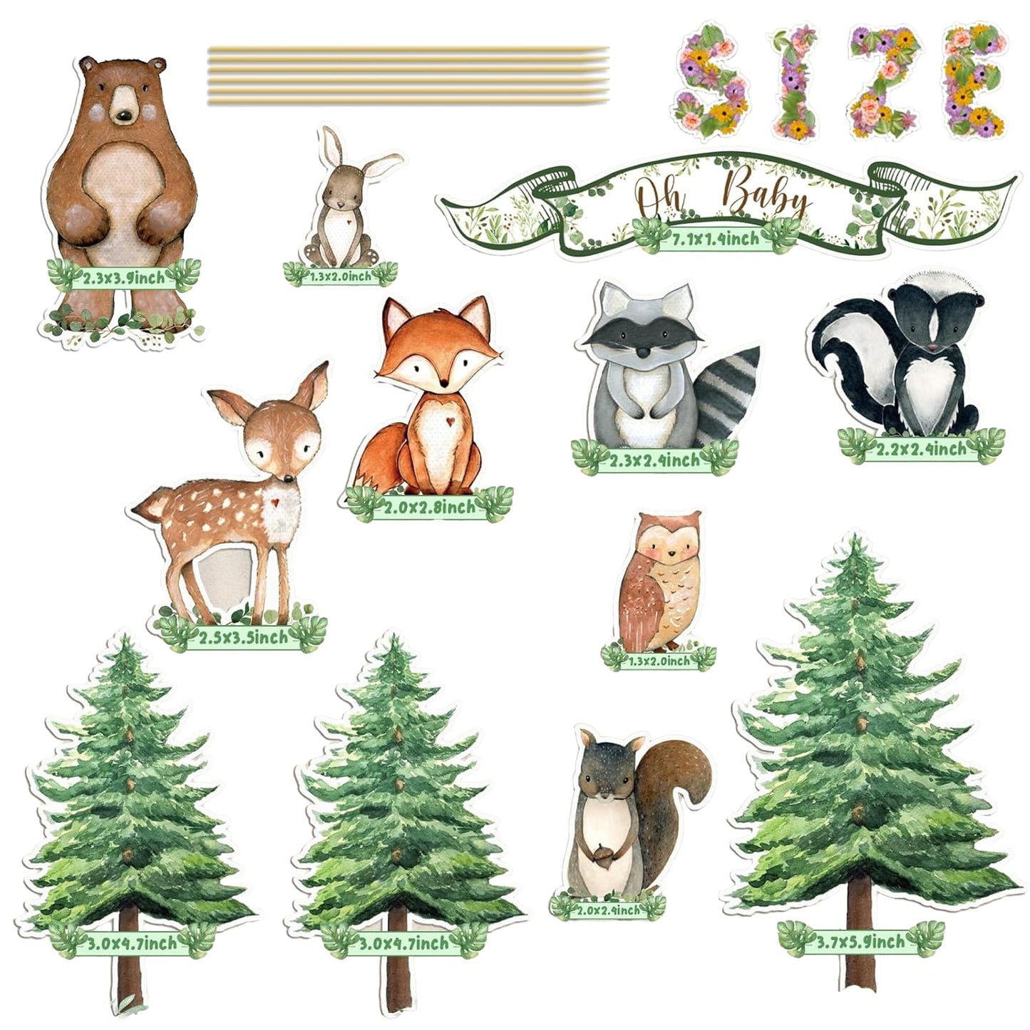 Woodland Animals Party Decorations - Cake Toppers, Cupcake Picks & Table Centerpieces for “Wild One” Camping, Baby Showers and Birthdays Party