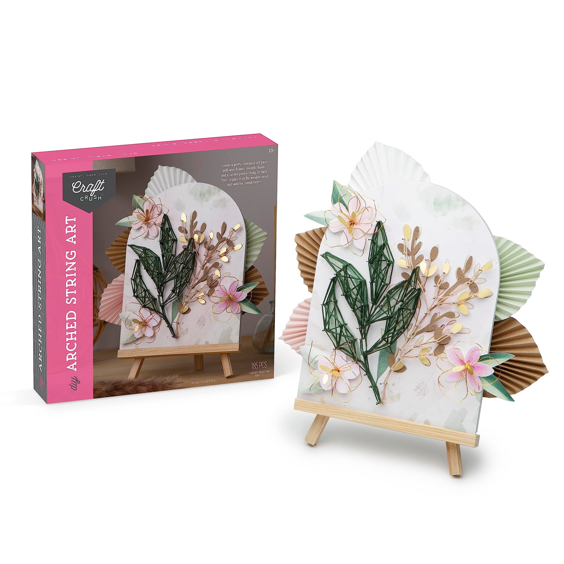 Craft Crush DIY String Art Craft Kit - Floral Interior Design DIY Activity for Teens & Adults - Complete String Art Kit with Embroidery Thread, Foam
