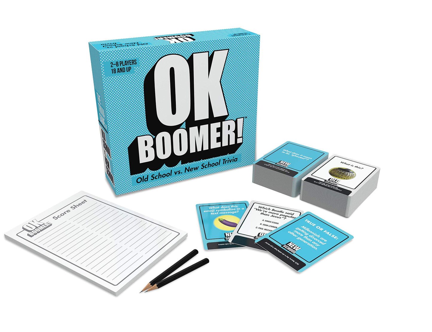 Games Adults Play OK Boomer - The Old School vs. New School Trivia Game, Blue Sky, Includes 220 Cards