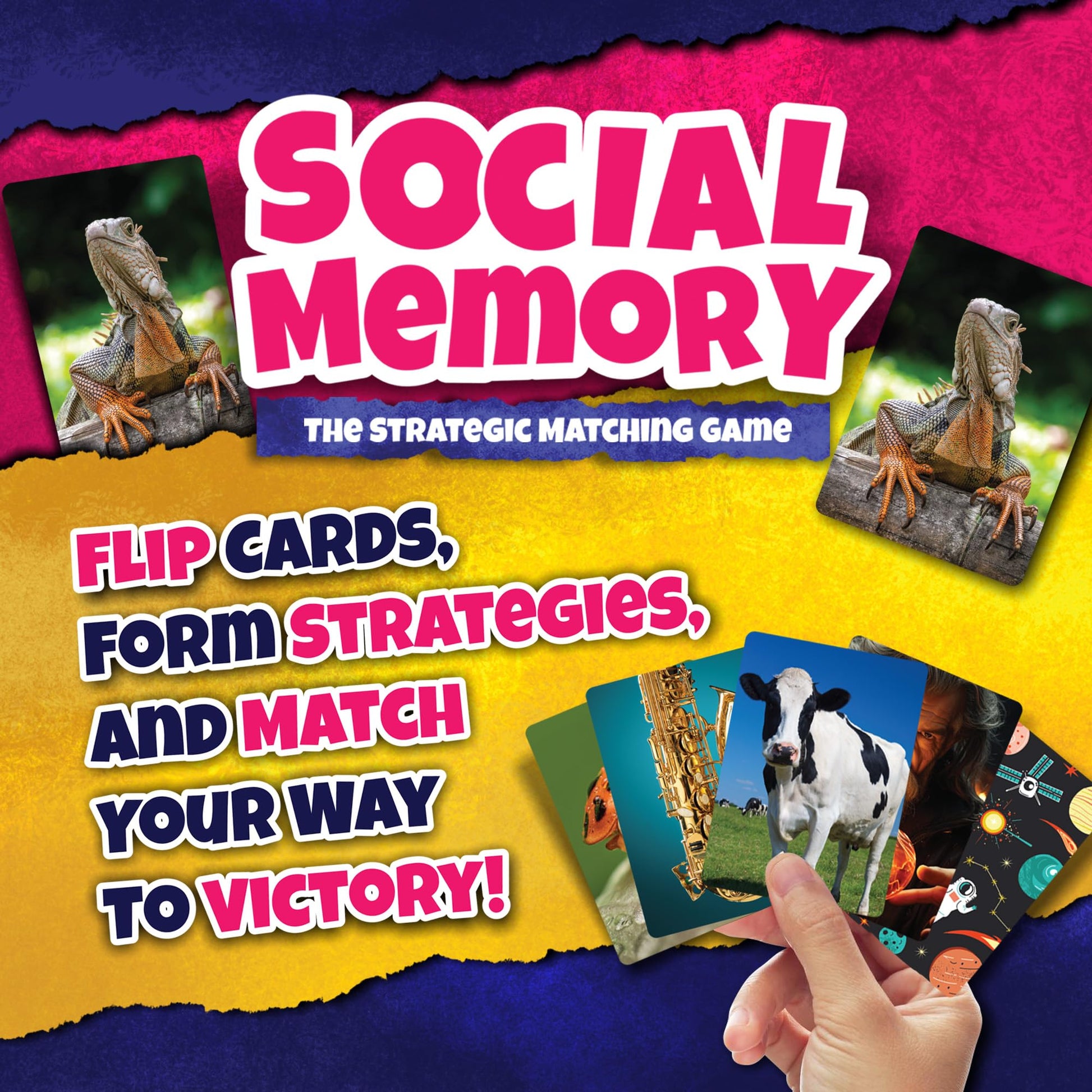 Social Memory - Strategic Twist On Classic Memory Game! Great for Grandkids, Engaging Matching Cards for Families and Kids. Perfect for 2-5 Players