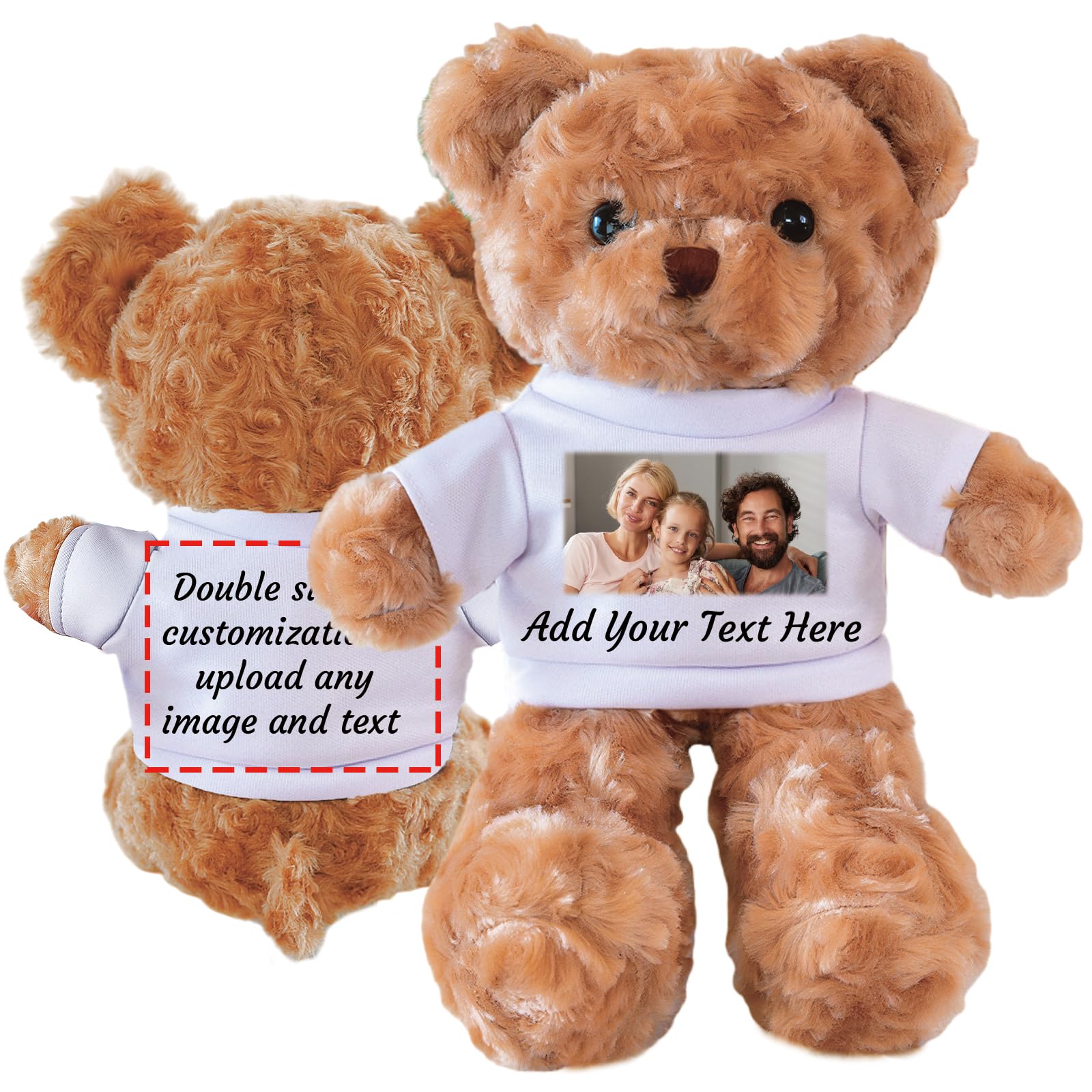 Yibairui Personalized Teddy Bear with T-Shirt, Custom Plush Stuffed Animal with Photo & Text, Gift for Girlfriend, Boyfriend, Valentine's Day