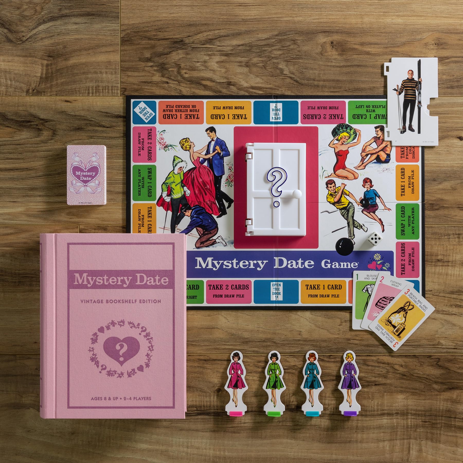 WS Game Company Mystery Date Vintage Bookshelf Edition - Classic Dating Board Game in Linen-Wrapped Book Case with Retro 1965 Design, Family and Party