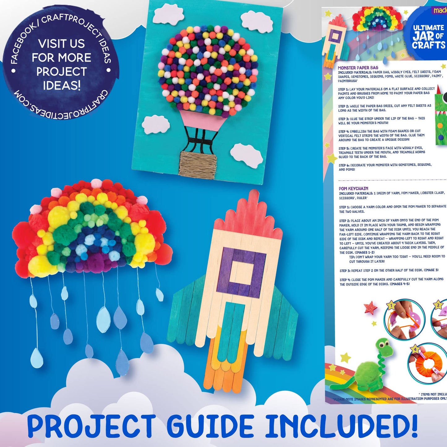 Made By Me! Ultimate Jar of Crafts, 200+ Piece Rainbow Craft Supply Bundle, Craft Supplies Starter Kit, Great Arts & Crafts Kit for Travel