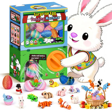24Pcs Prefilled Easter Eggs Mini Vending Machine Easter Basket Stuffers Fillers Capsule Toy with Dragon Eggs & Articulated Animals, Easter Egg Hunt