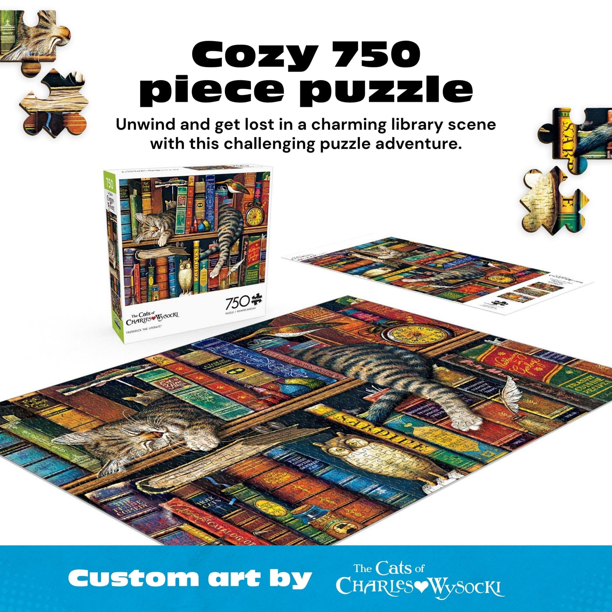 Buffalo Games Charles Wysocki, Frederick the Literate, 750 Piece Cat Puzzle