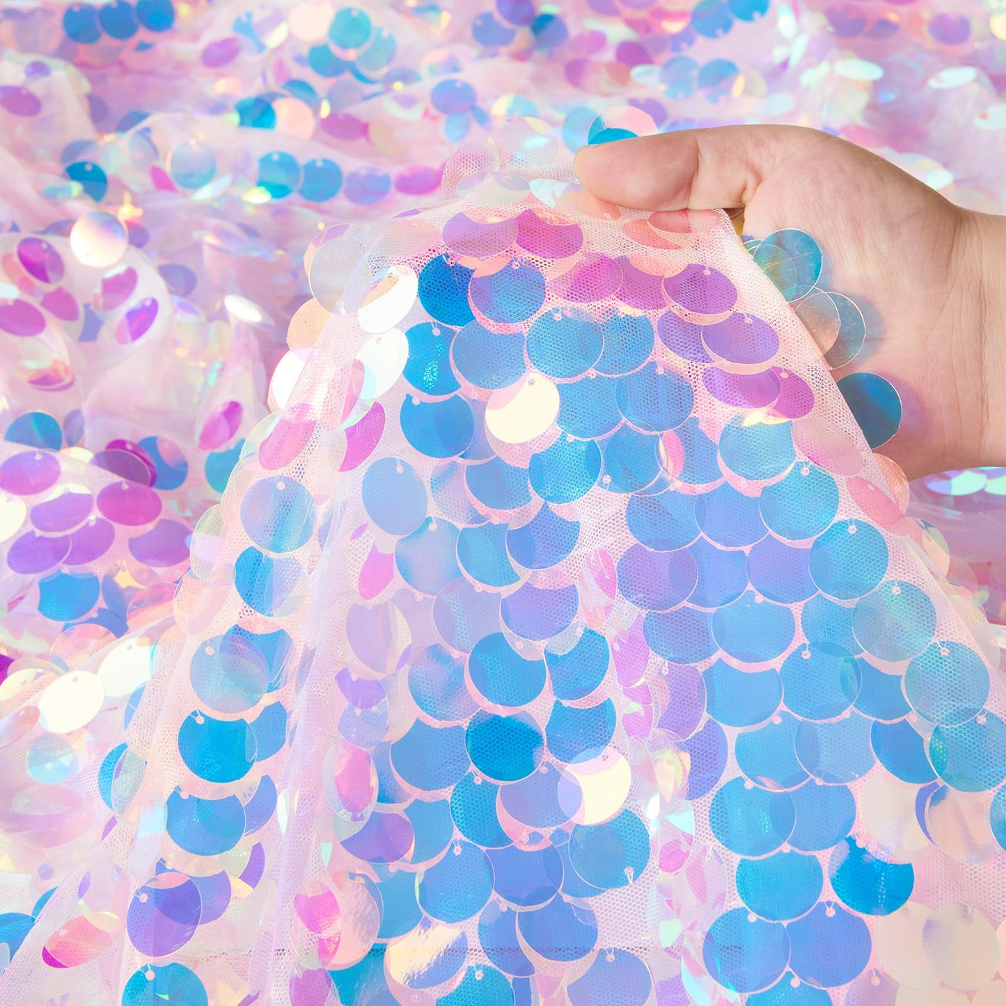 QueenDream Mermaid Tablecloth Pink Payette Sequin Tablecloth for Birthday Ocean Themed Party Princess Girl Baby Shower Decorations 51x35 Inch
