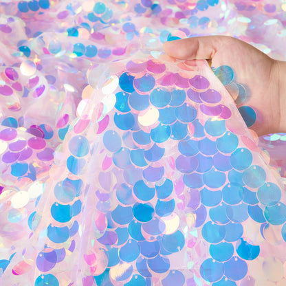 QueenDream Mermaid Tablecloth Pink Payette Sequin Tablecloth for Birthday Ocean Themed Party Princess Girl Baby Shower Decorations 51x35 Inch