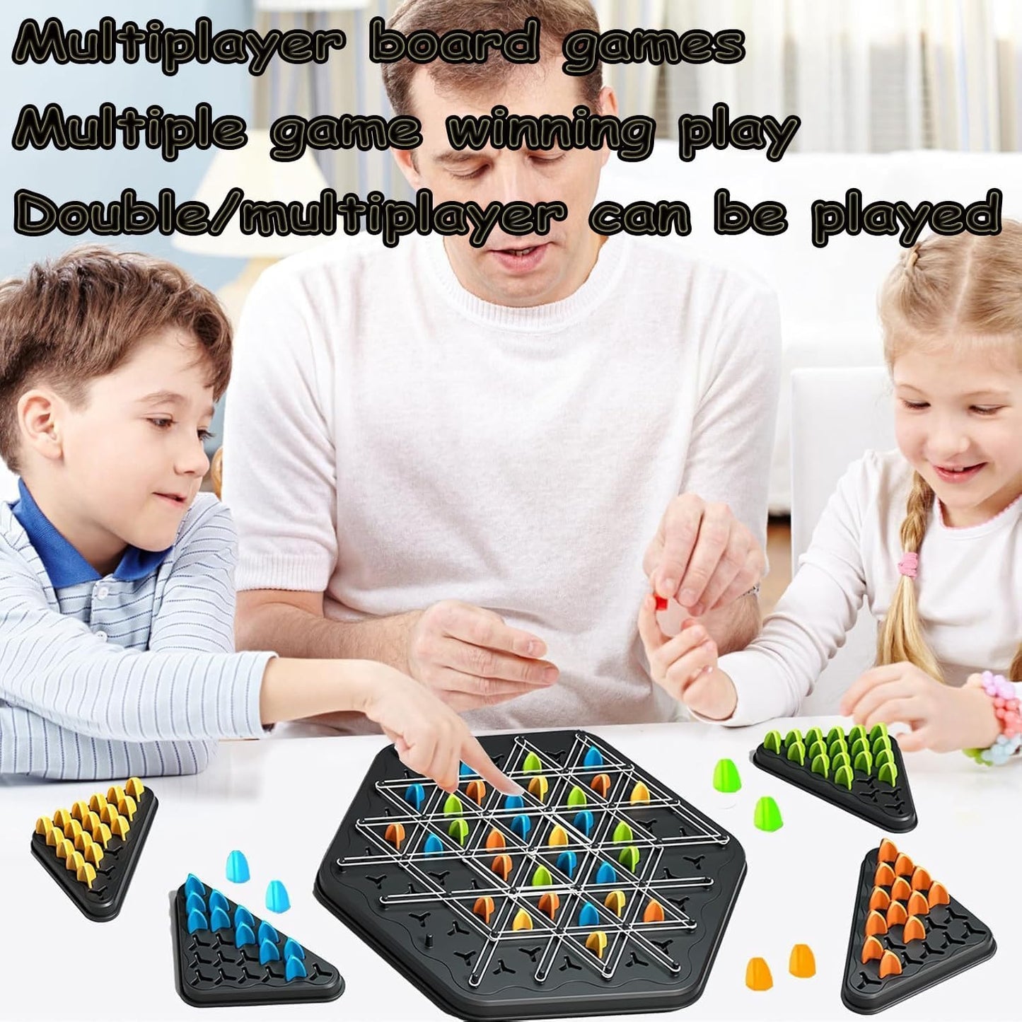 Chess Game, 2 to 4 Players Chain Chess Desktop Puzzle Interactive Game for Kids, Rubber Band Board Game for Family Funand Strategy Play