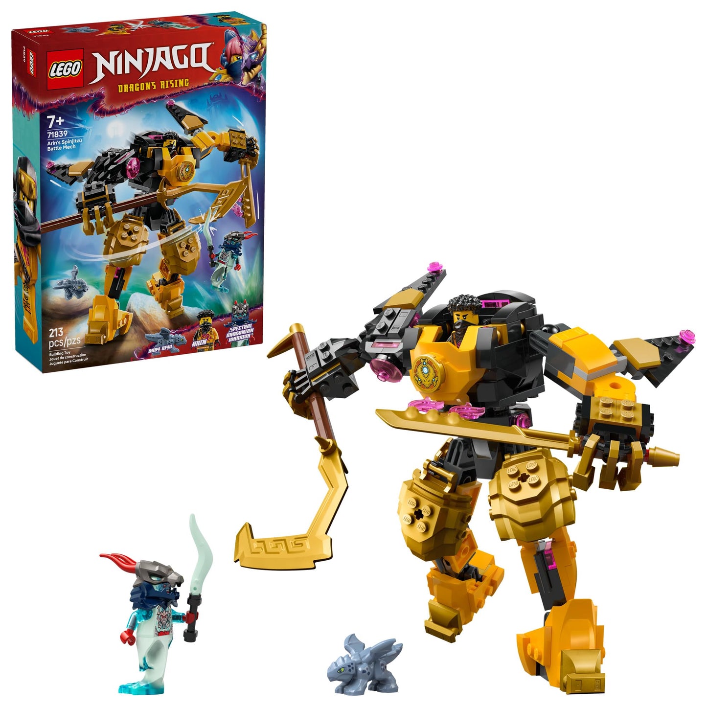 LEGO NINJAGO Arin’s Spinjitzu Battle Mech Building Toy - Ninja Building Set for Kids, Ages 7+ - with Arin, Baby Ryu, & Villain Minifigures - Gift Idea