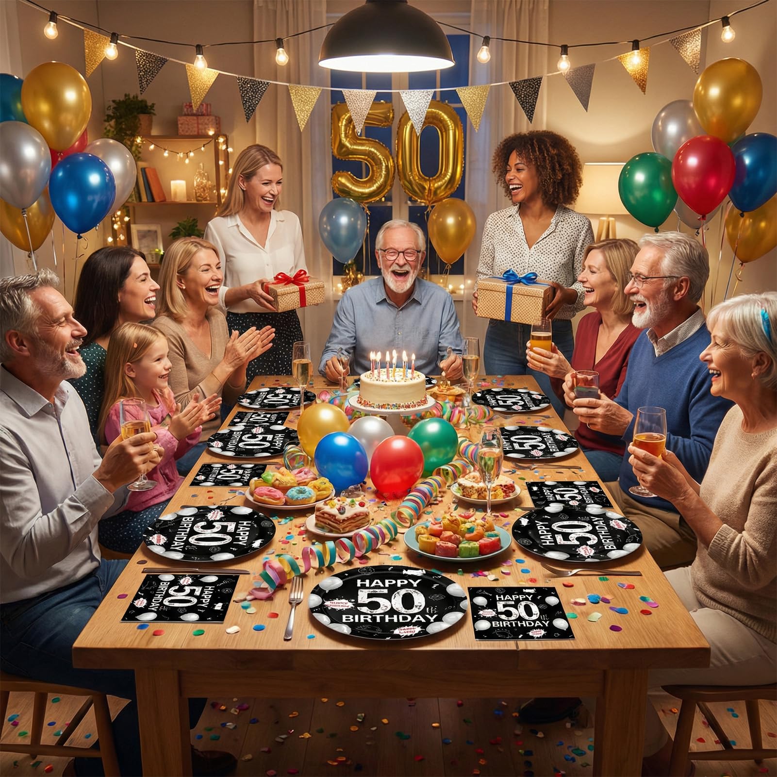 50th Birthday Party Supplies Serves 20 Black 50 Years Old Party Paper Dessert Plates Napkins Cheers to 50 Years Birthday Party Tableware Set Kit