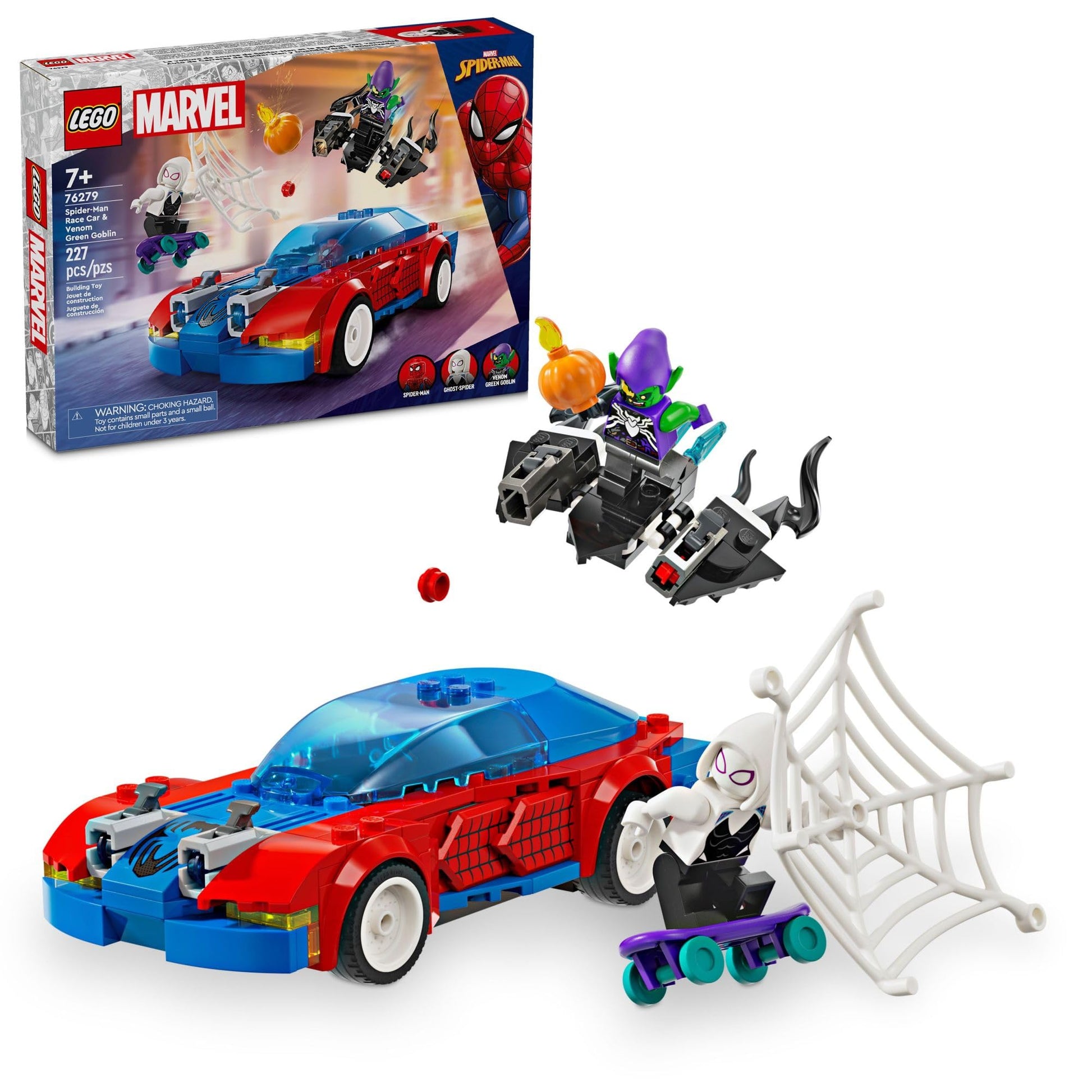 LEGO Marvel Spider-Man Race Car & Venom Green Goblin, Marvel Building Toy for Kids with Ghost-Spider Minifigure and Buildable Race Car Toy, Spider-Man