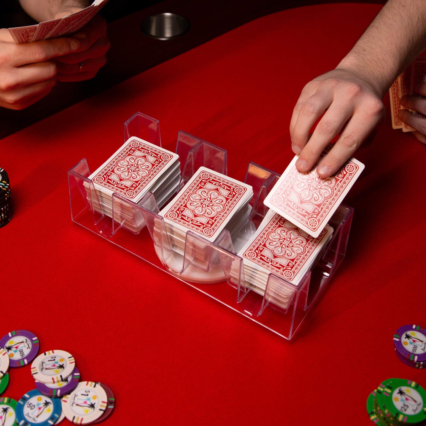 Brybelly Elite Rotating Card Deck Tray | Standard Sized Playing Cards | Rotates in Any Direction | Clear | 9 Deck Tray