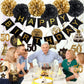 BRT Bearingshui Happy 50th Birthday Hanging Swirls Streamers Decoration Set, Happy Birthday Banner with Tissue Pompoms, Black and Gold 50 Years Old