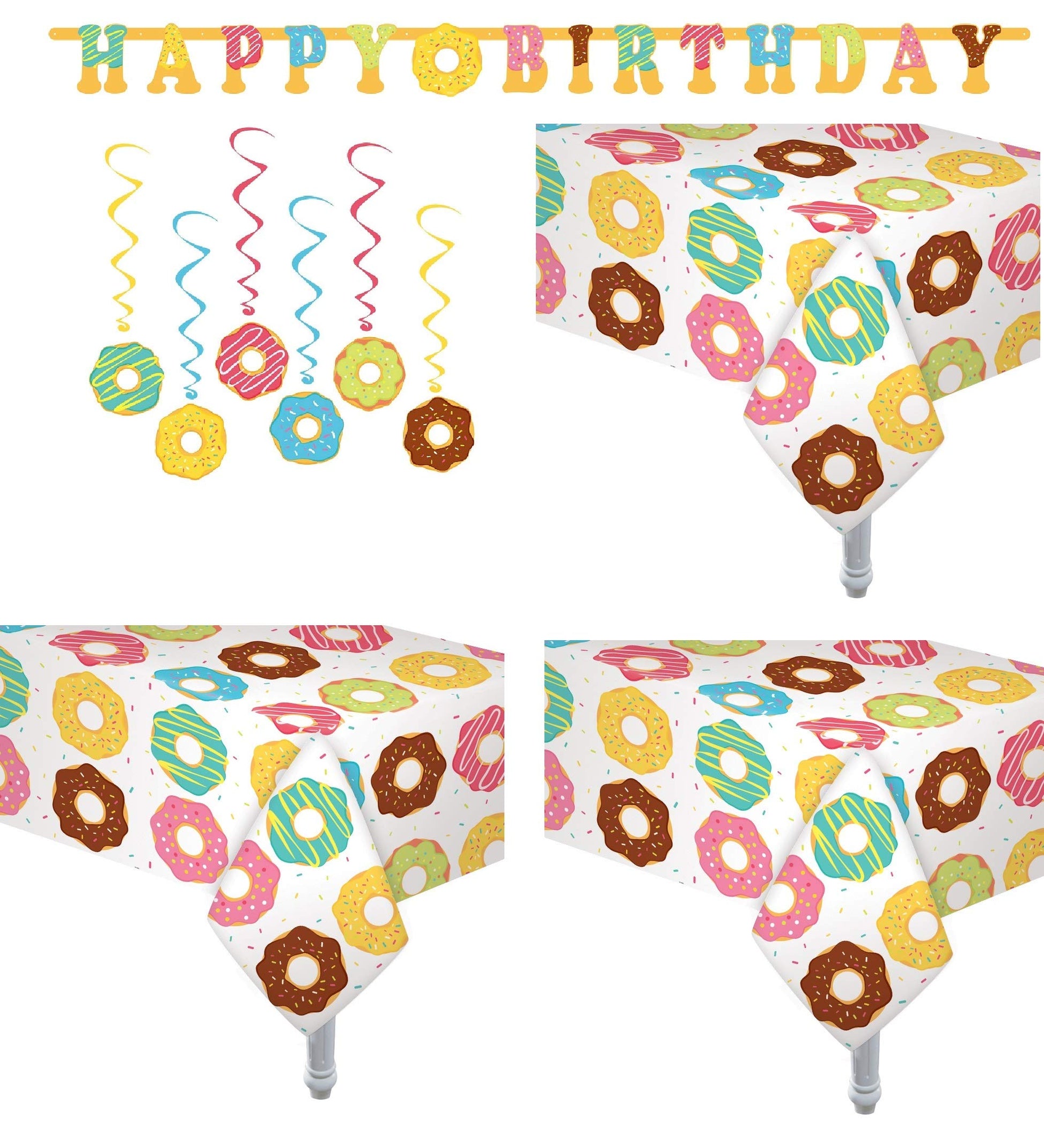 Oojami 3 Pack Donut Theme Table Cover Donut Theme Tablecloth Party Supplies Ideal for Birthday Parties, Baby Showers, Donut Party Includes 6 Donut