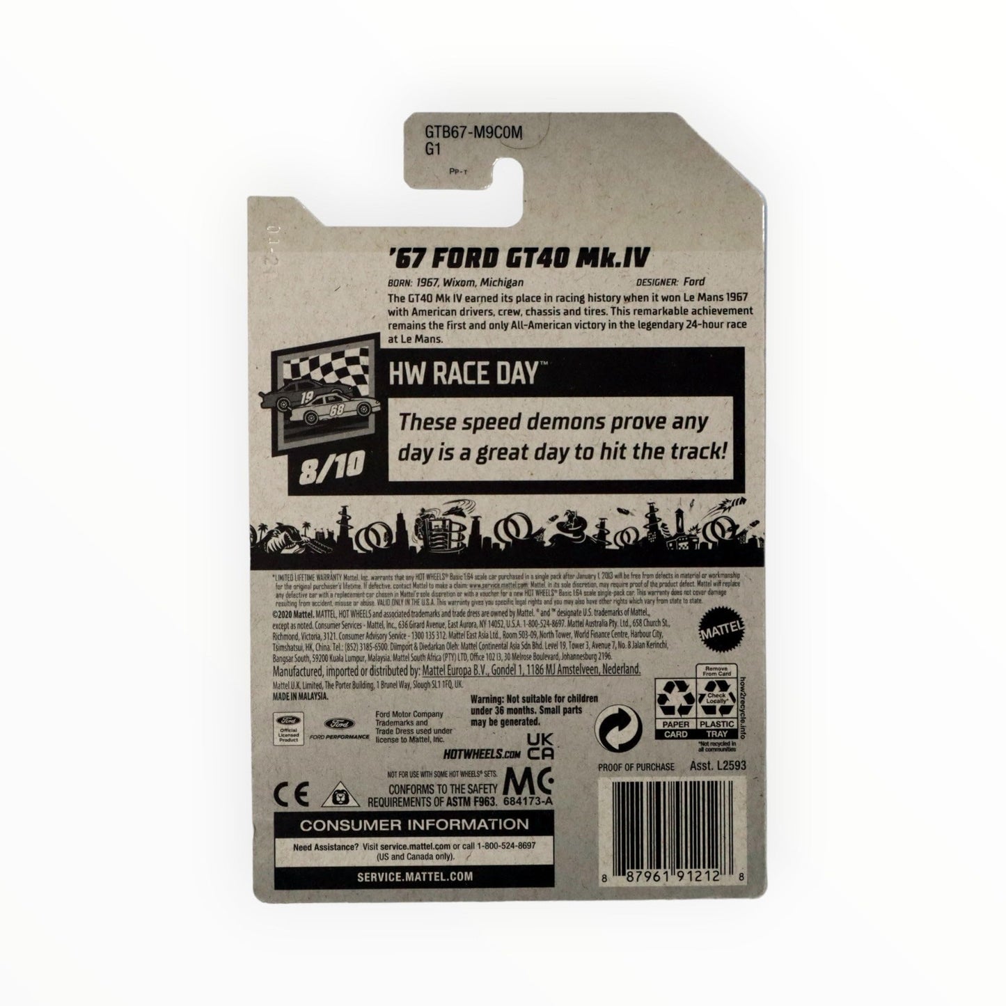 DieCast Hotwheels '67 Ford GT 40 Mk IV - HW Race Day 8/10 [Yellow] 106/250