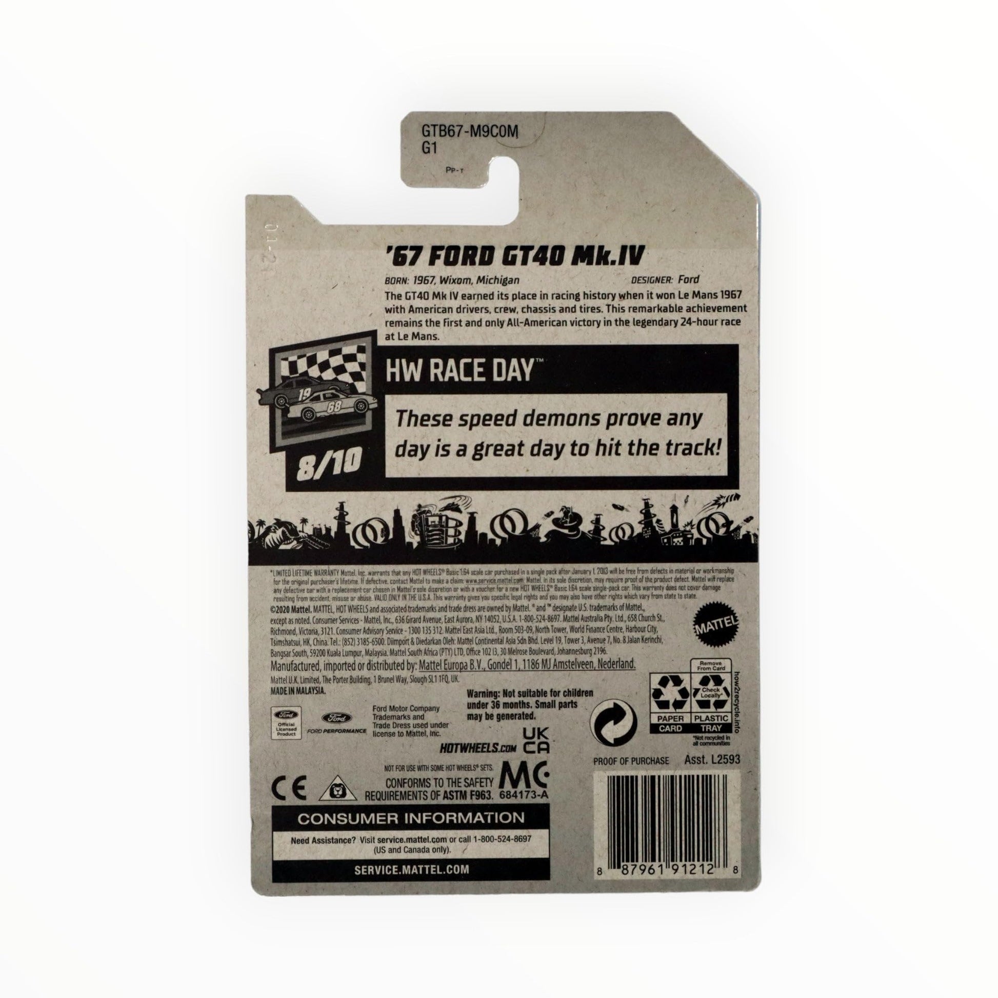 DieCast Hotwheels '67 Ford GT 40 Mk IV - HW Race Day 8/10 [Yellow] 106/250