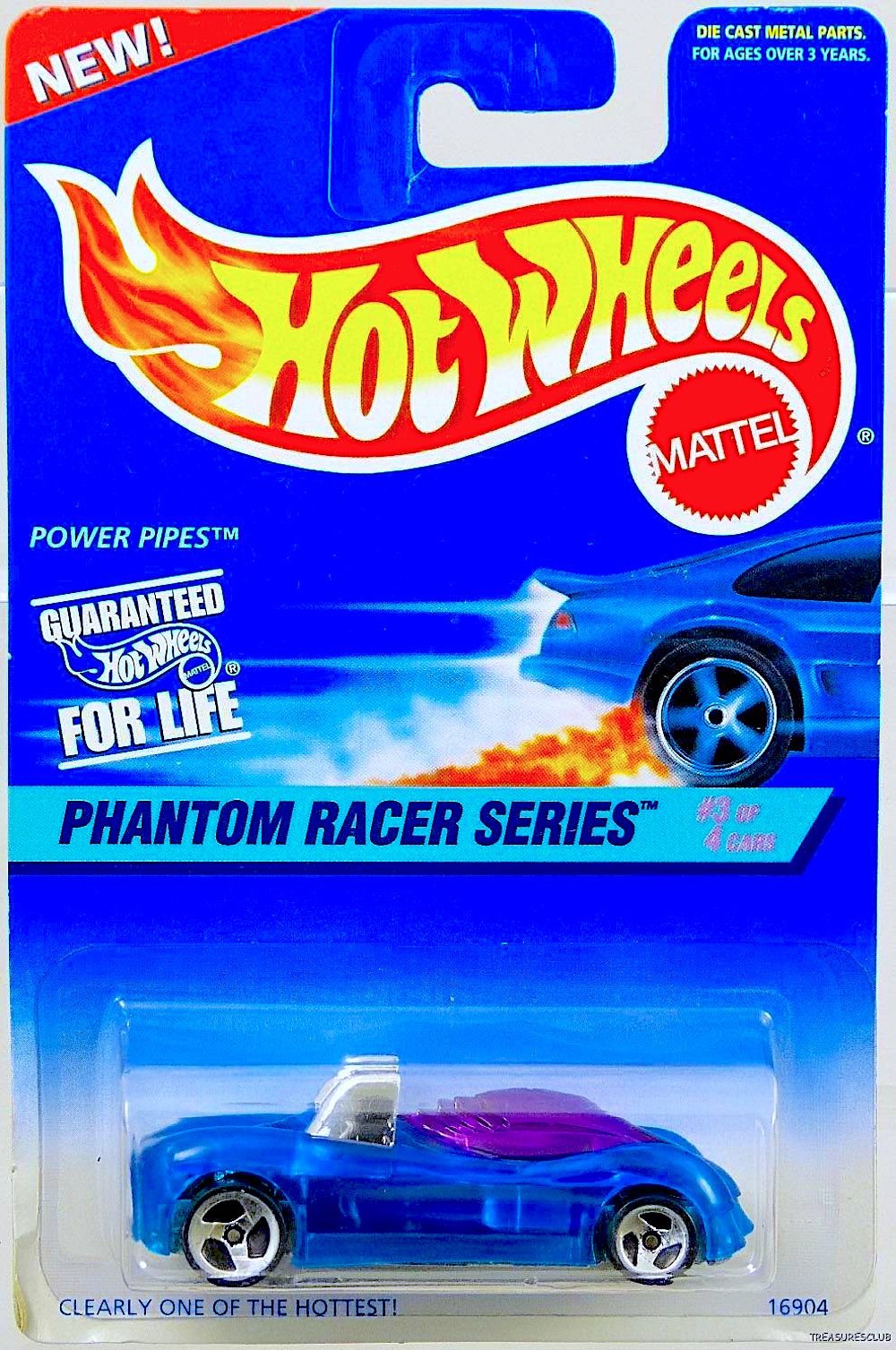 Mattel Hot Wheels 1997 Power Pipes Diecast Vehicle Collector #531 Phantom Racer Series 3 of 4 | Clear Blue Body Purple Tinted Windows Chrome Metal Car