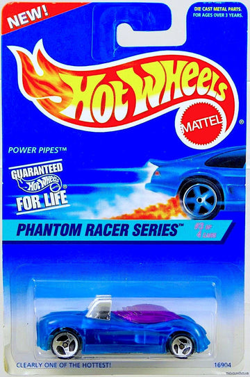 Mattel Hot Wheels 1997 Power Pipes Diecast Vehicle Collector #531 Phantom Racer Series 3 of 4 | Clear Blue Body Purple Tinted Windows Chrome Metal Car
