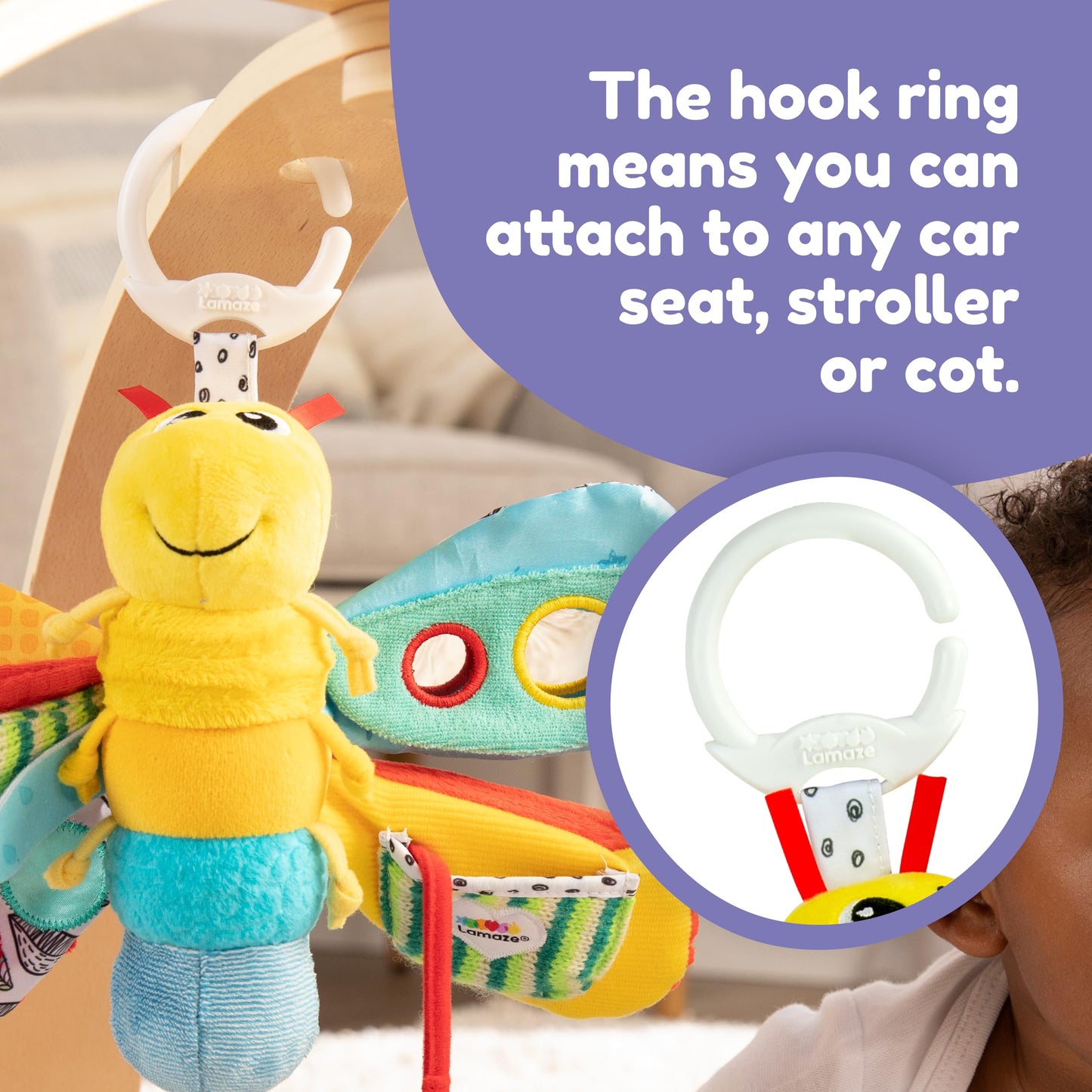 Lamaze Clip On Car Seat and Stroller Toy - Freddie the Firefly - Includes Lady Bug Teether - High Contrast Sensory Crinkle Toys for Babies - Infant