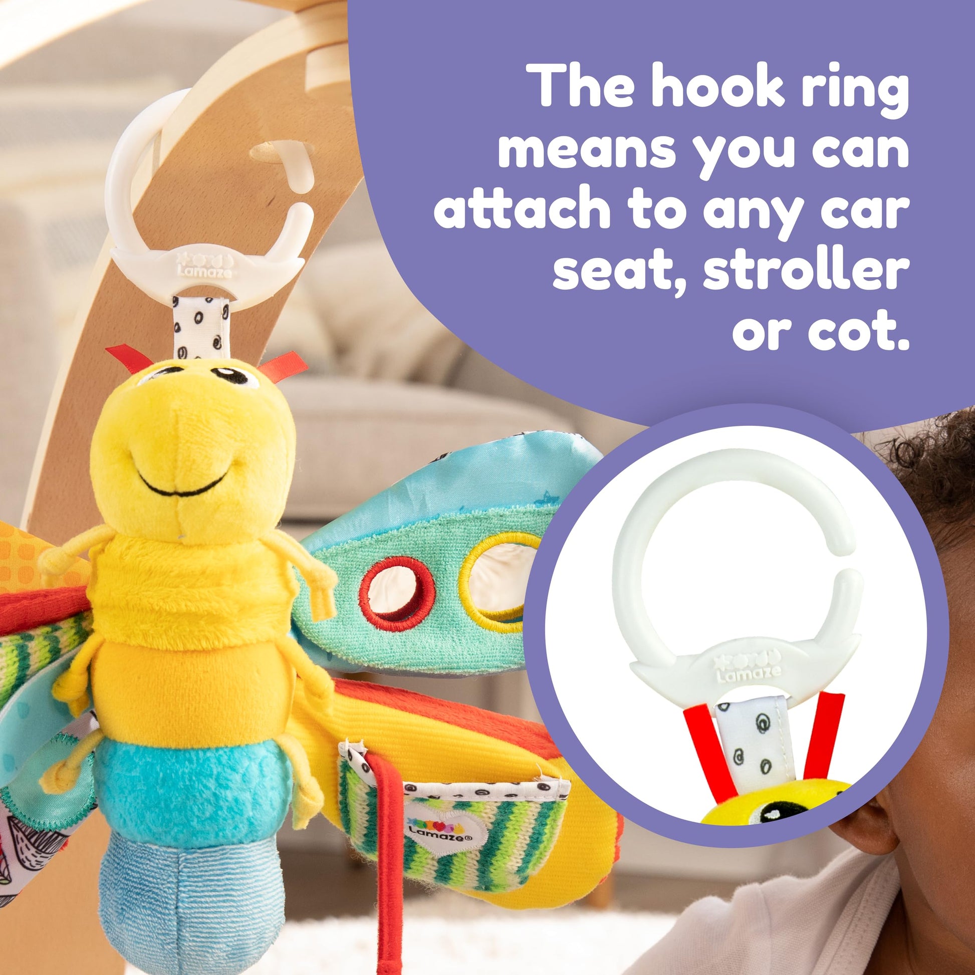 Lamaze Clip On Car Seat and Stroller Toy - Freddie the Firefly - Includes Lady Bug Teether - High Contrast Sensory Crinkle Toys for Babies - Infant