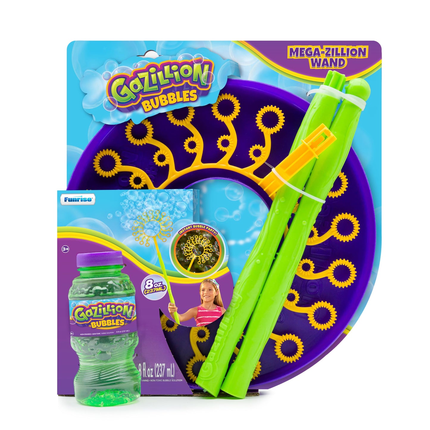 Gazillion Mega-Zillion Wand, 33 Mini Wands, 3ft. Handle & 2 Bottles of Solution - Create Zillions of Bubbles in Seconds!