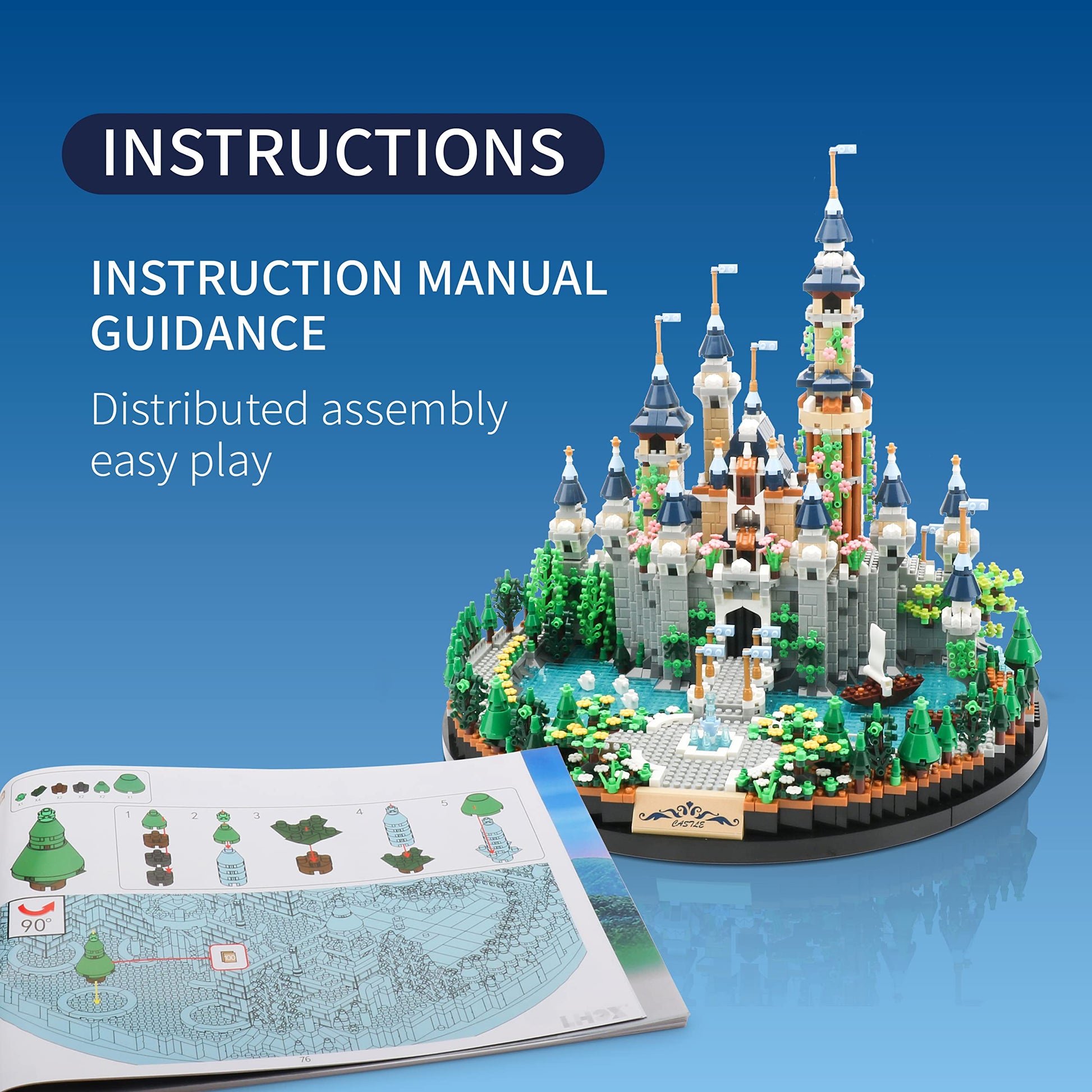 JXRLMB Magic Princess Blue Castle Micro Building Blocks for Adults Mini Building Kit, Creative Display Gift for Women and Kids Ages 14+ 3600 PCS