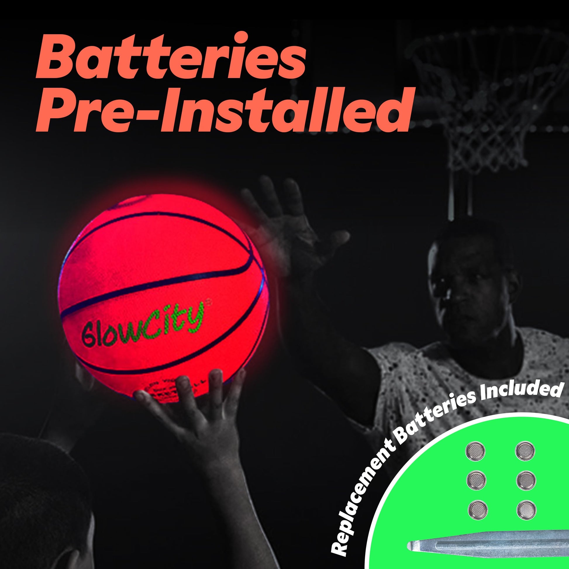 GlowCity Glow in The Dark Basketball - Size 7 Light Up Ball for Teen Boys Gifts, Adults - Red Glow for Outdoor Games - Sports Birthday Gift Ideas