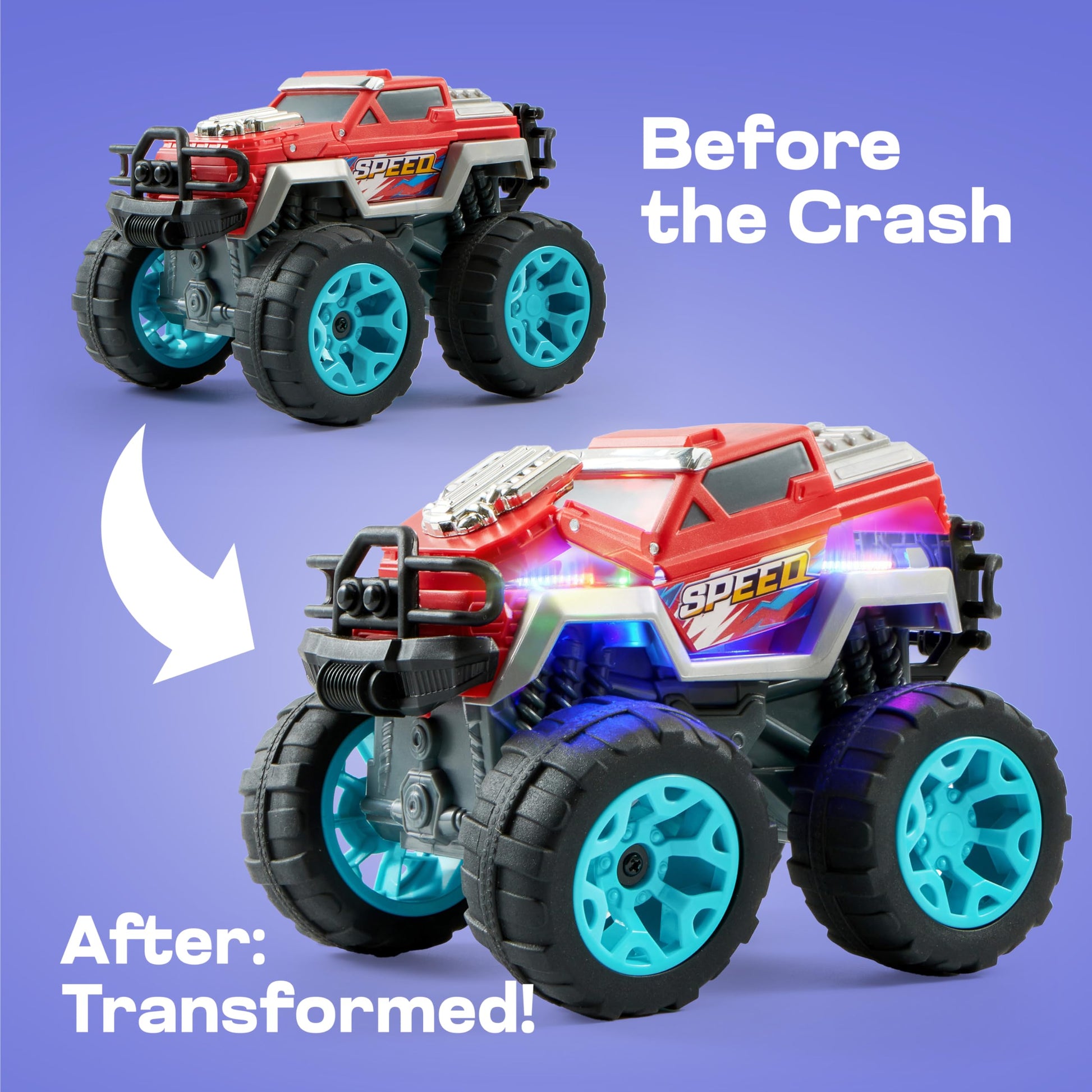 Jova Vroomix 2 Pack Smash & Bump Monster Truck Toys, Crashing Cars with Crash Sounds and Flashing Lights for Toddler Toys Age 3 4 5 6 7 Boy Birthday