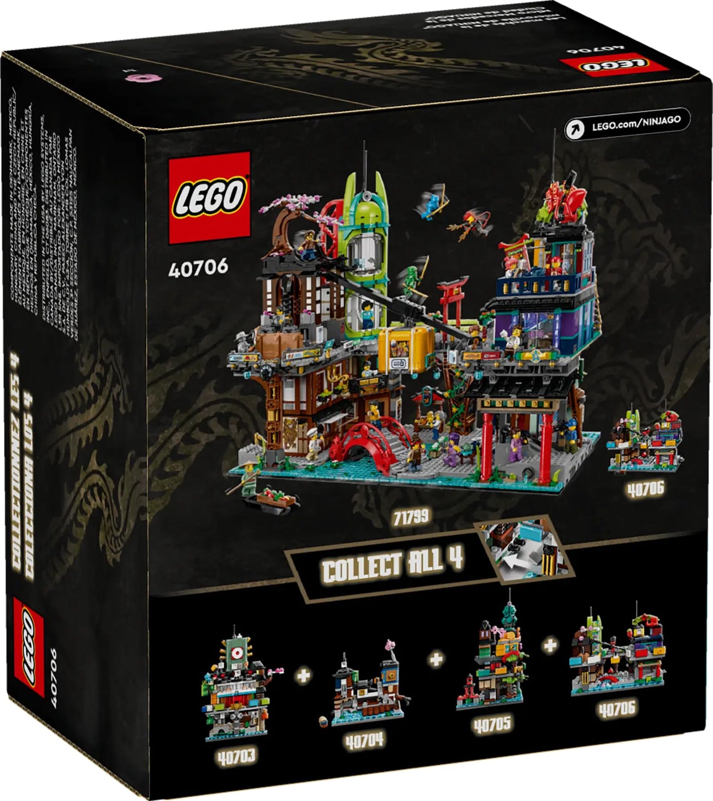 LEGO NINJAGO Micro City Markets Building Set 40706, Collectible Market Model, 365 Pieces, Ages 10+