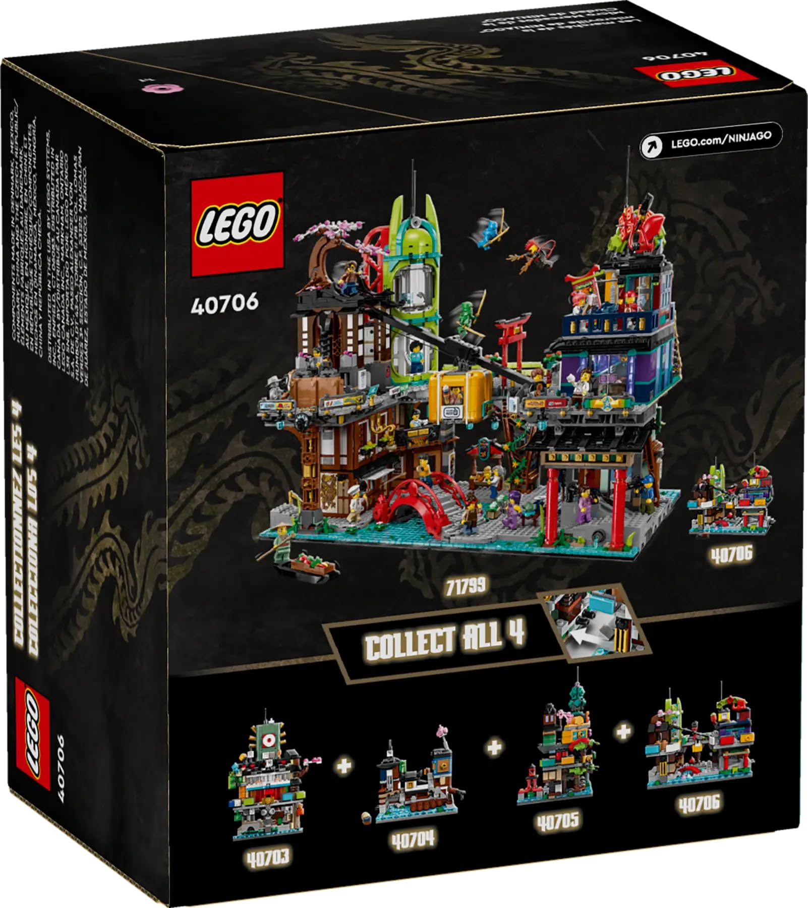 LEGO NINJAGO Micro City Markets Building Set 40706, Collectible Market Model, 365 Pieces, Ages 10+
