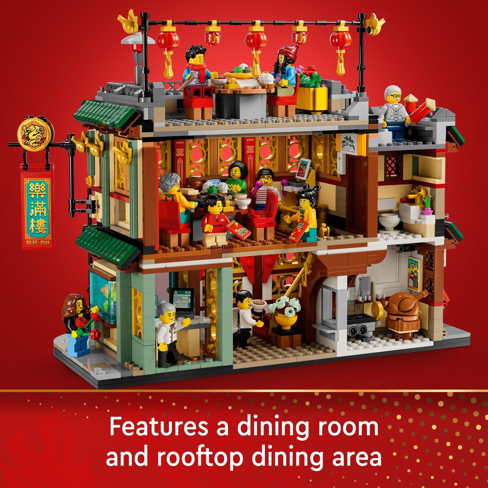 LEGO Spring Festival Family Reunion Celebration Building Toy for Kids, Restaurant Playset with Toy Kitchen and 13 Minifigures for Pretend Play, Gift