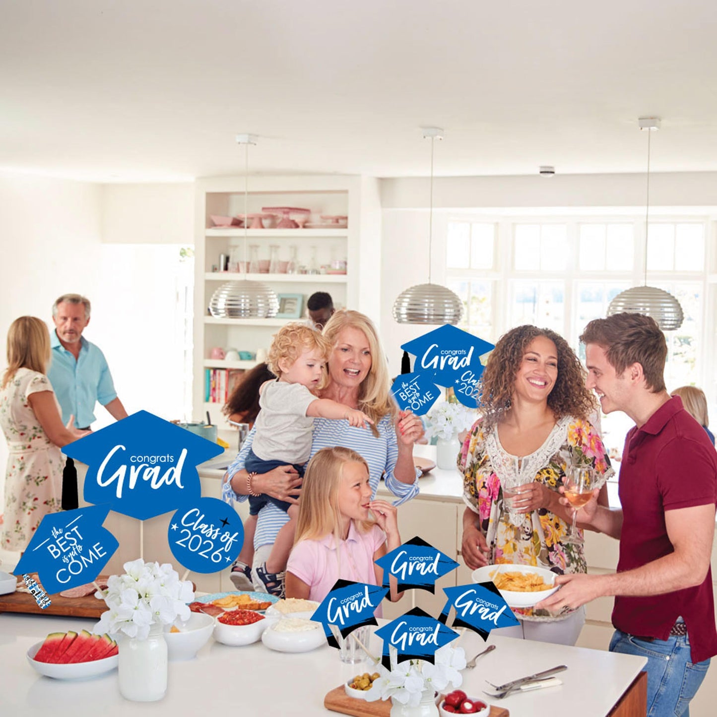 Big Dot of Happiness 2026 Blue Graduation Party Centerpiece Sticks - Showstopper Table Toppers - 35 Pieces