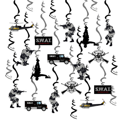 SWAT Theme Hanging Swirl Birthday Party Decors Special Forces Party Dizzy Danglers Military Ceiling Streamers Party Supplies for Adults Pretend Play