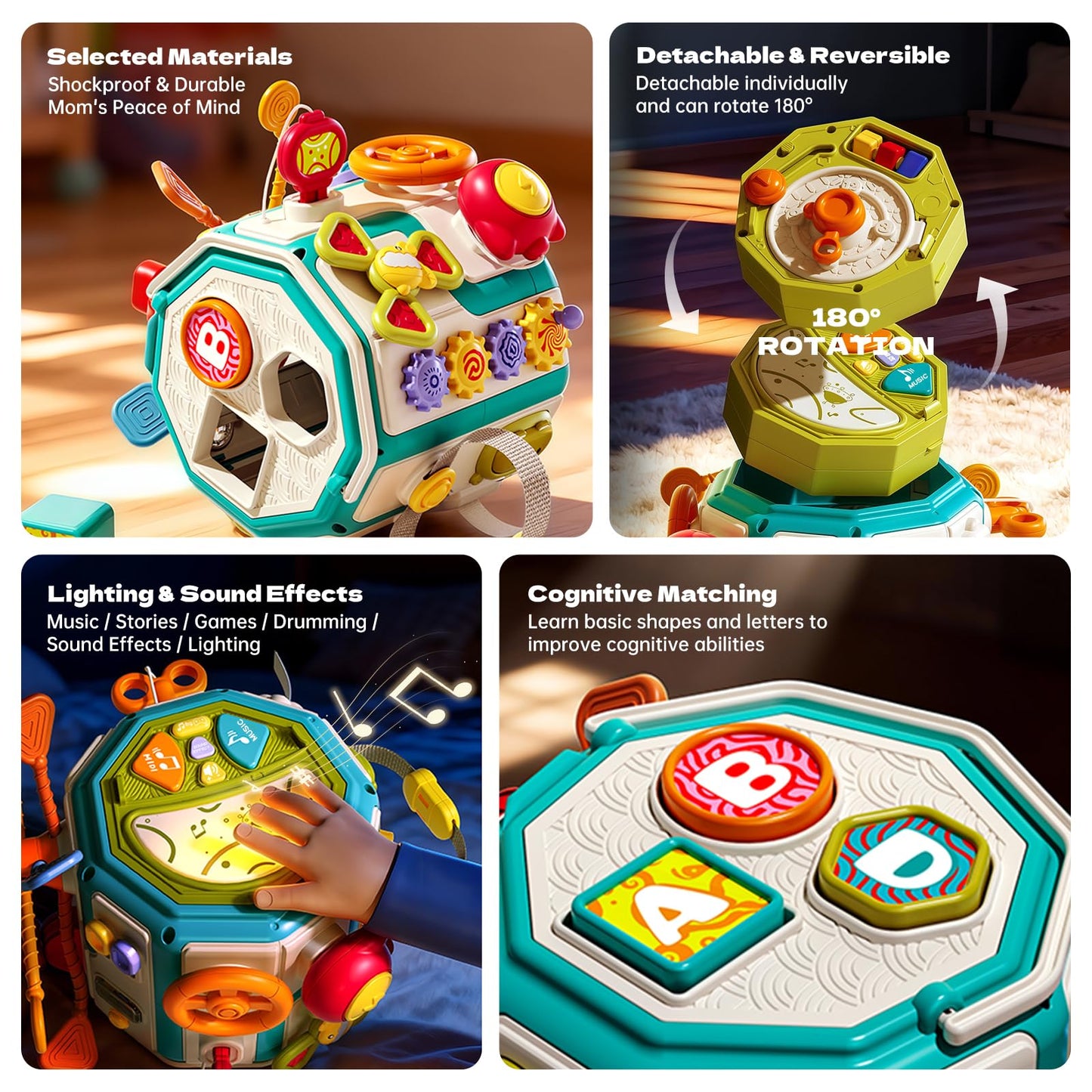 ZIYOSTAR 20-in-1 Busy Board Activity Cube, Educational Sensory Learning Toy for 1 2 3 Year Old Toddlers, Developmental Fine Motor Skills, Shape Sorter