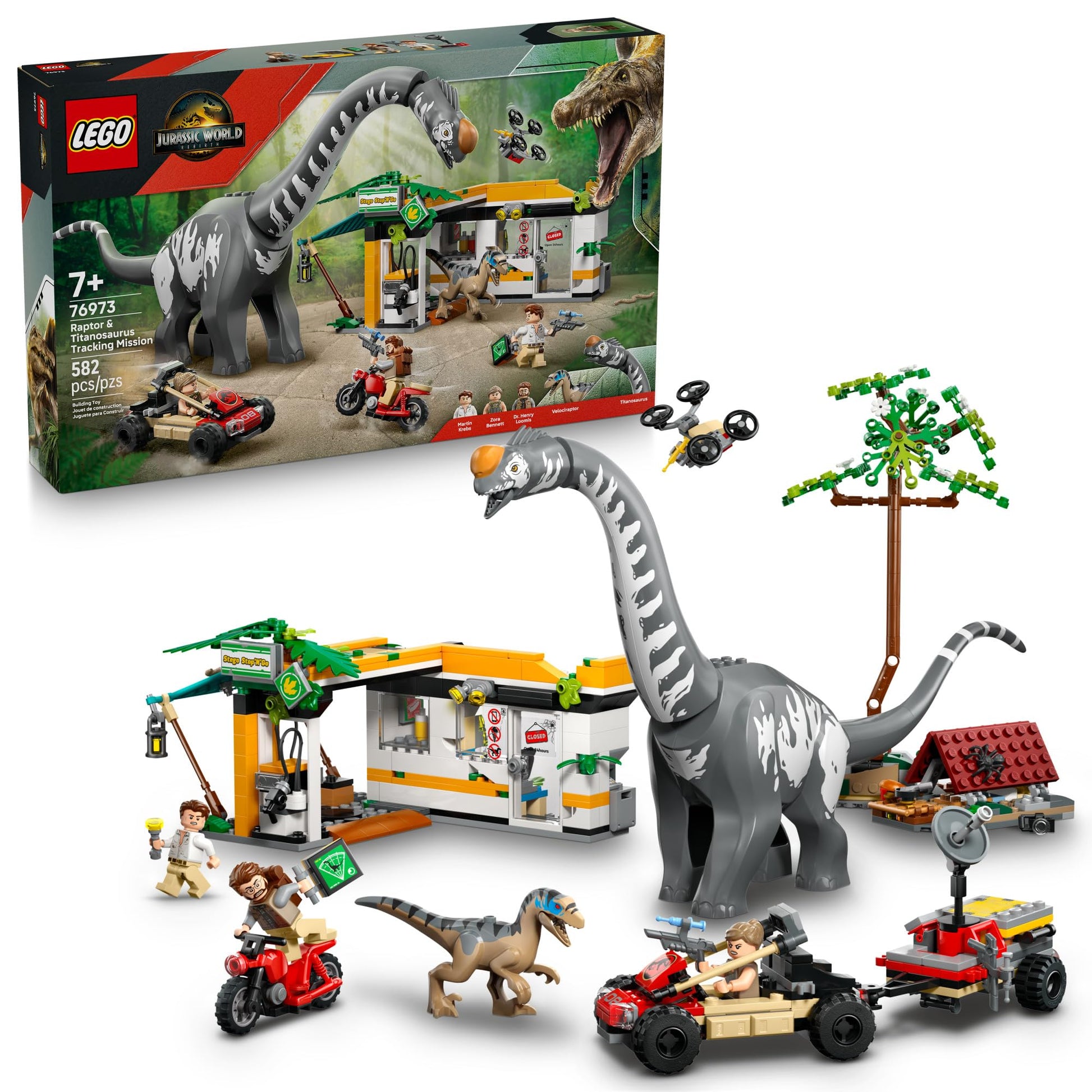 LEGO Jurassic World Raptor & Titanosaurus Tracking Mission Kids Toy - Building and Learning Toy for Pretend Play - Dinosaur Action Figures for Boys &